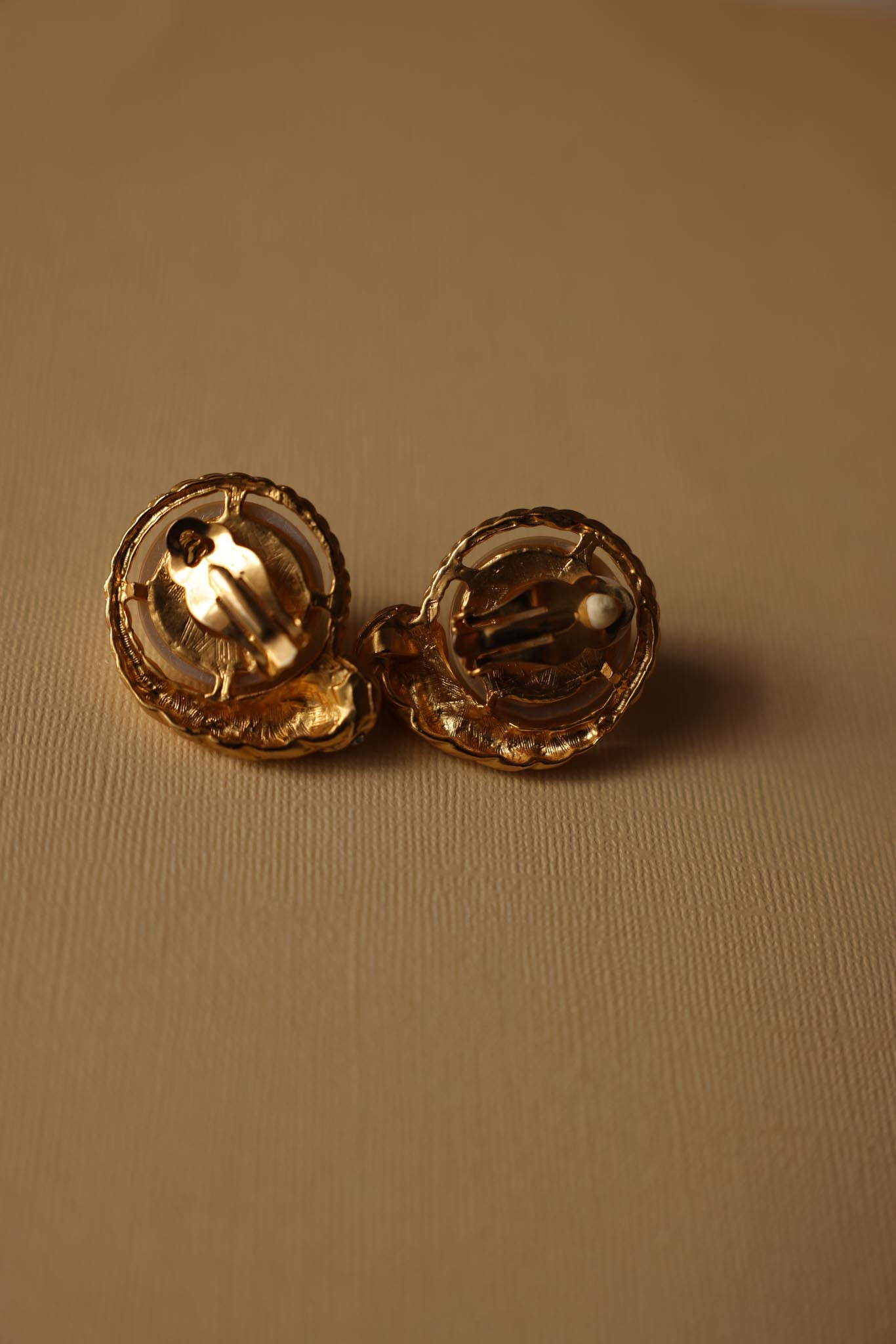Matte Gold Clip-On Earrings with Faux Pearls and Rhinestones|Vintage Baazaar 