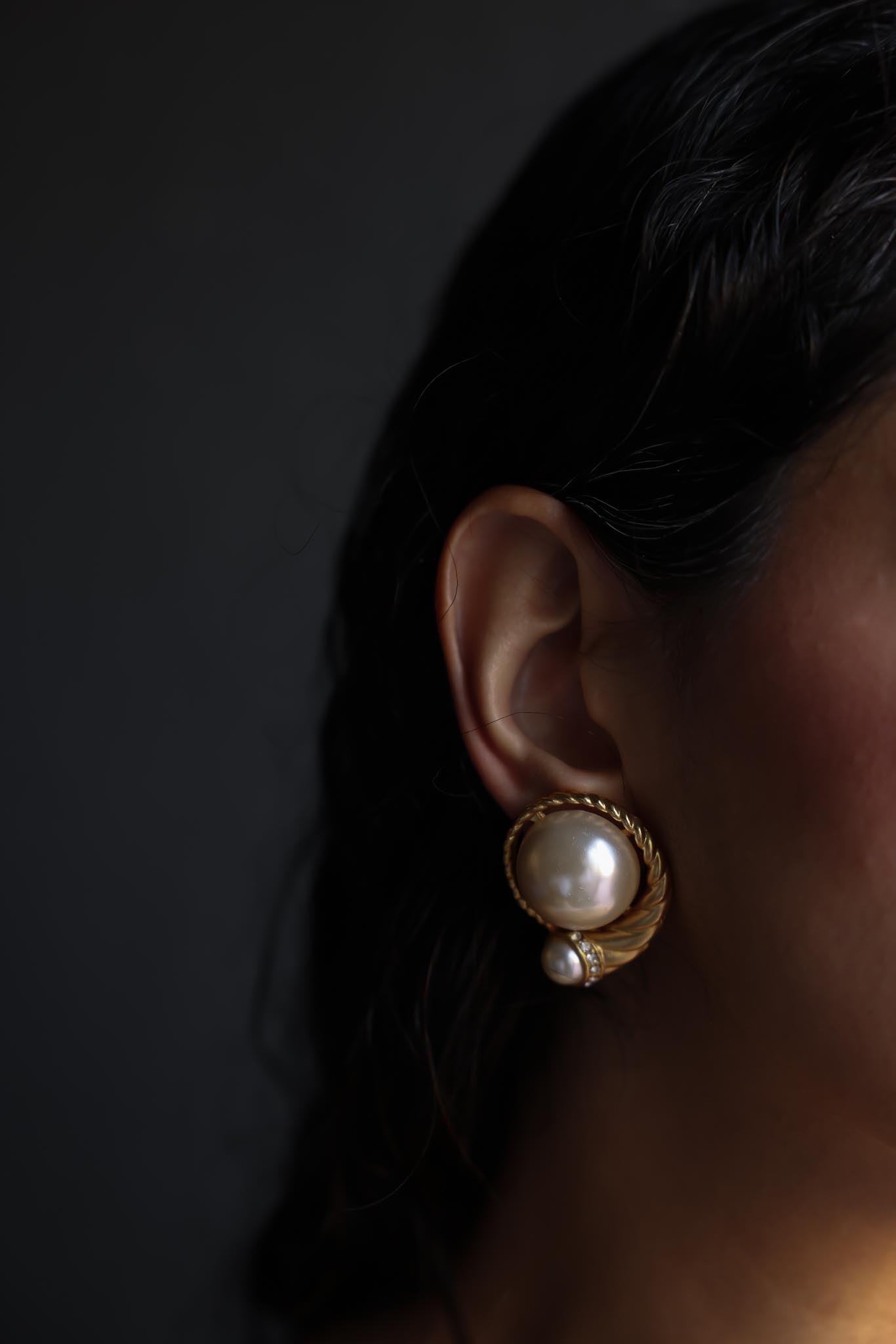 Matte Gold Clip-On Earrings with Faux Pearls and Rhinestones|Vintage Baazaar 