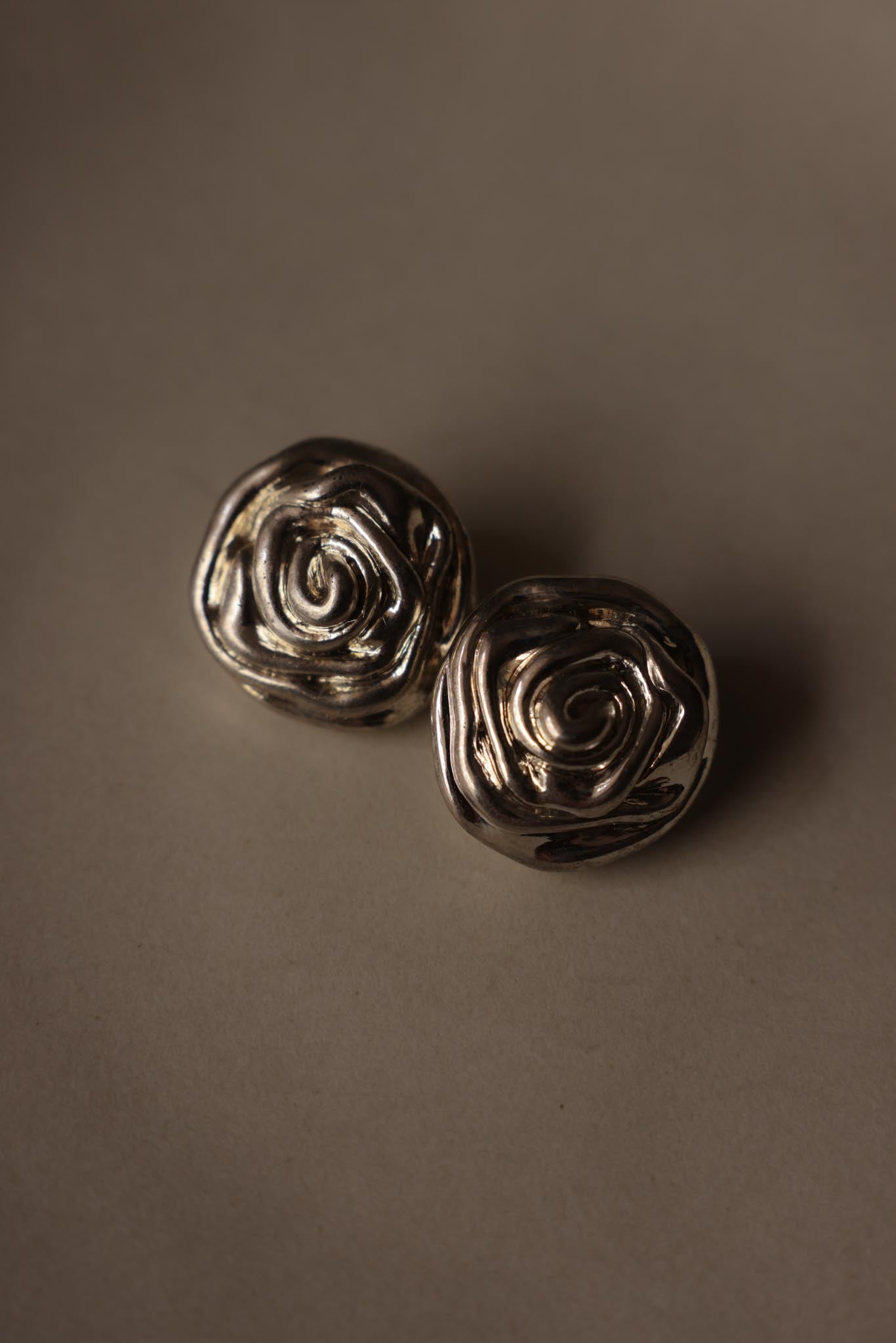1980s French Silver-Tone Rose Clip-On Earrings