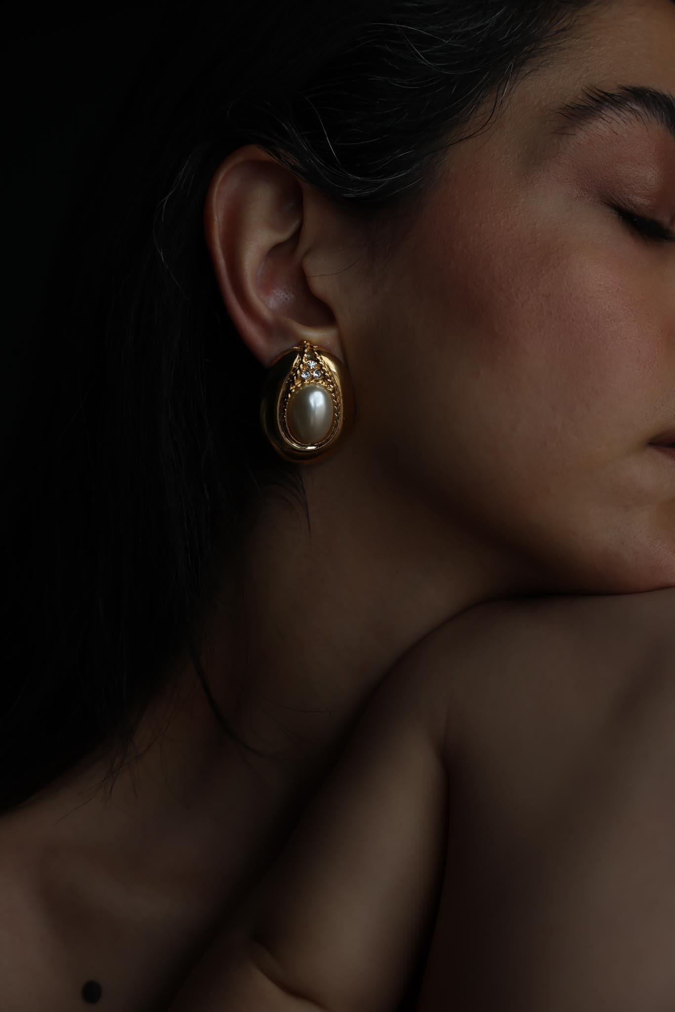 Teardrop Gold-Tone Faux Pearl Clip-On Earrings
