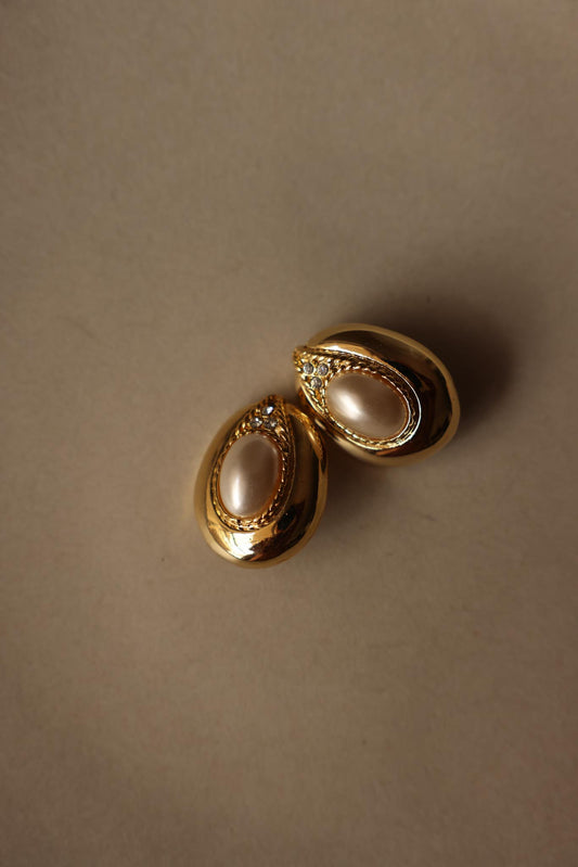Teardrop Gold-Tone Faux Pearl Clip-On Earrings