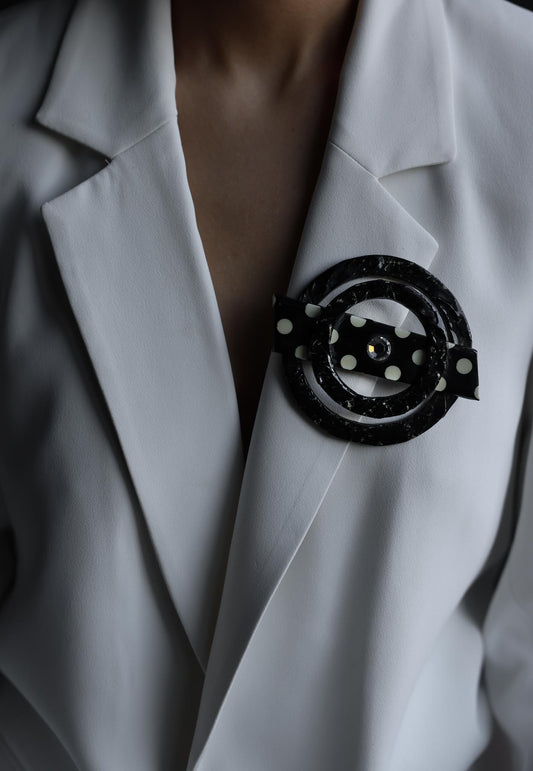 Vintage Black and White Geometric Brooch|Vintage Baazaar 