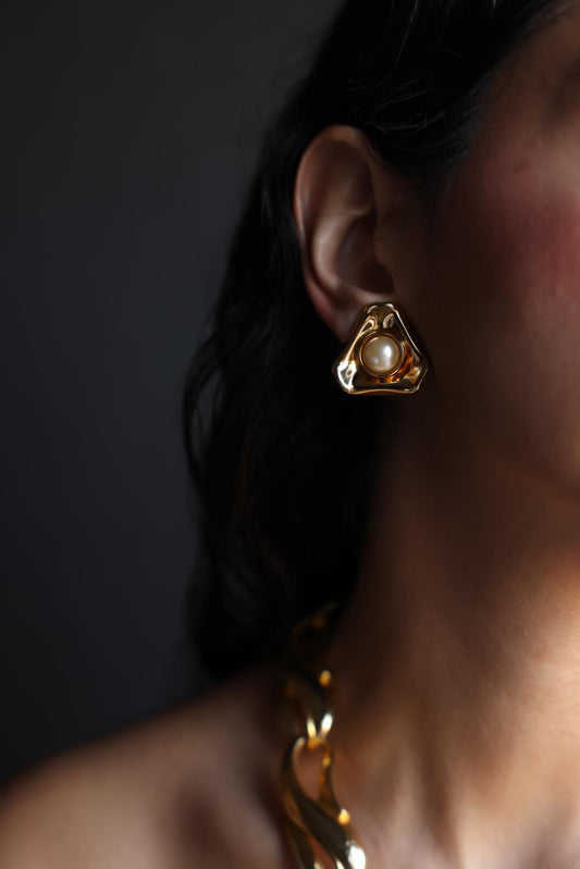 CTN USA Gold-Tone Clip-On Earrings with Faux Pearls|Vintage Baazaar 