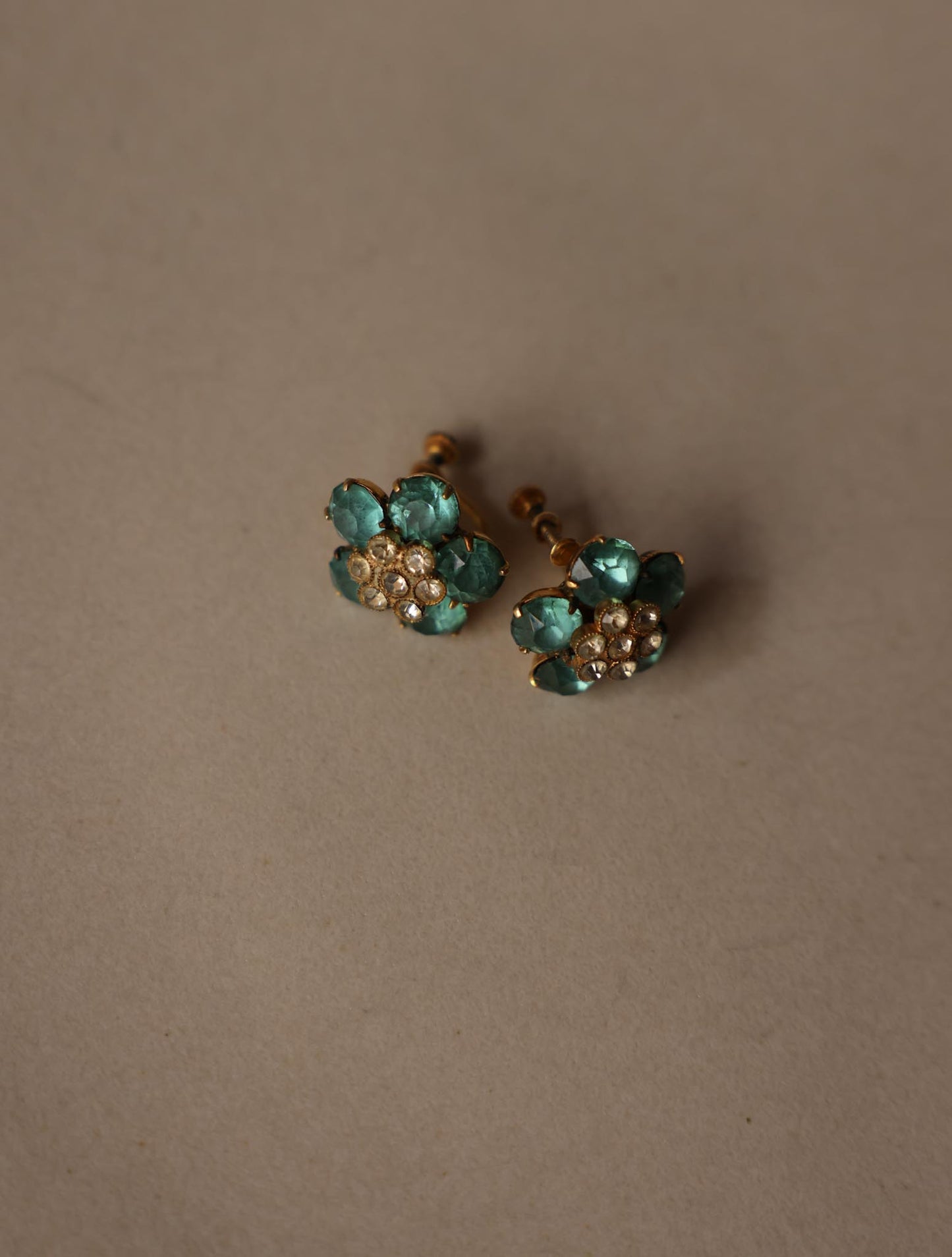 1960s Turquoise Floral Screw-Back Earrings