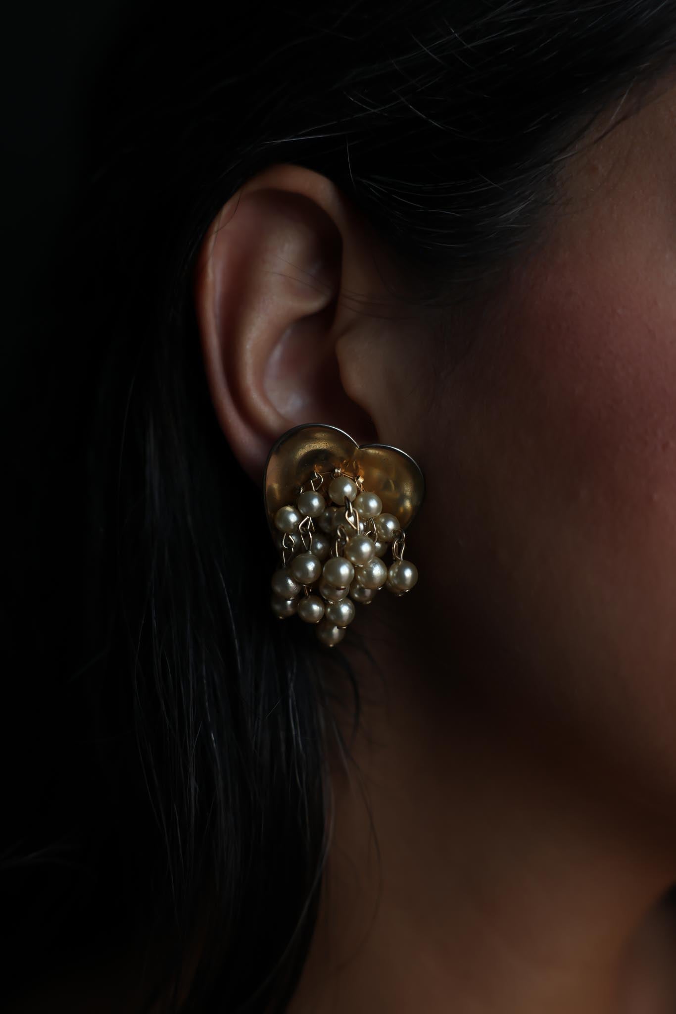 Coro Heart Clip-On Earrings with Faux Pearl Dangles|Vintage Baazaar 
