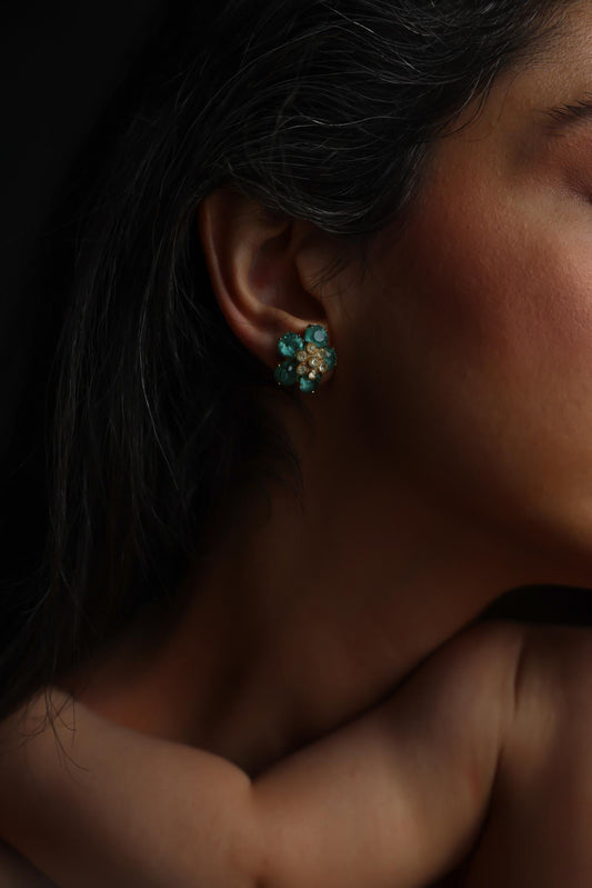1960s Turquoise Floral Screw-Back Earrings