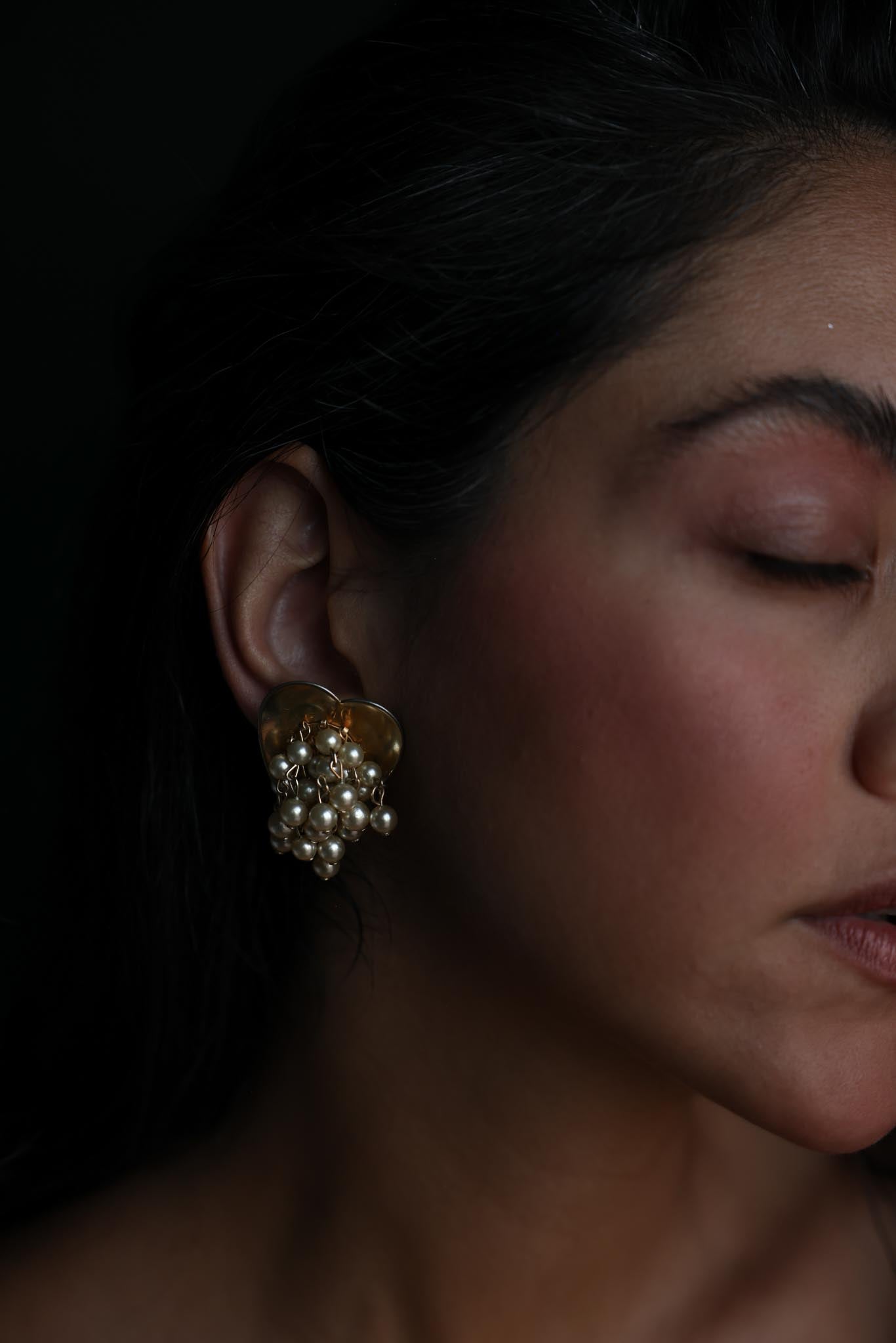 Coro Heart Clip-On Earrings with Faux Pearl Dangles|Vintage Baazaar 