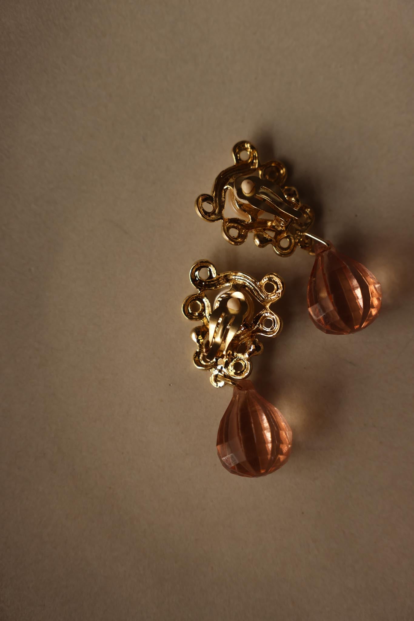 Gold-Tone Pearl & Blush Faceted Drop Clip-On Earrings