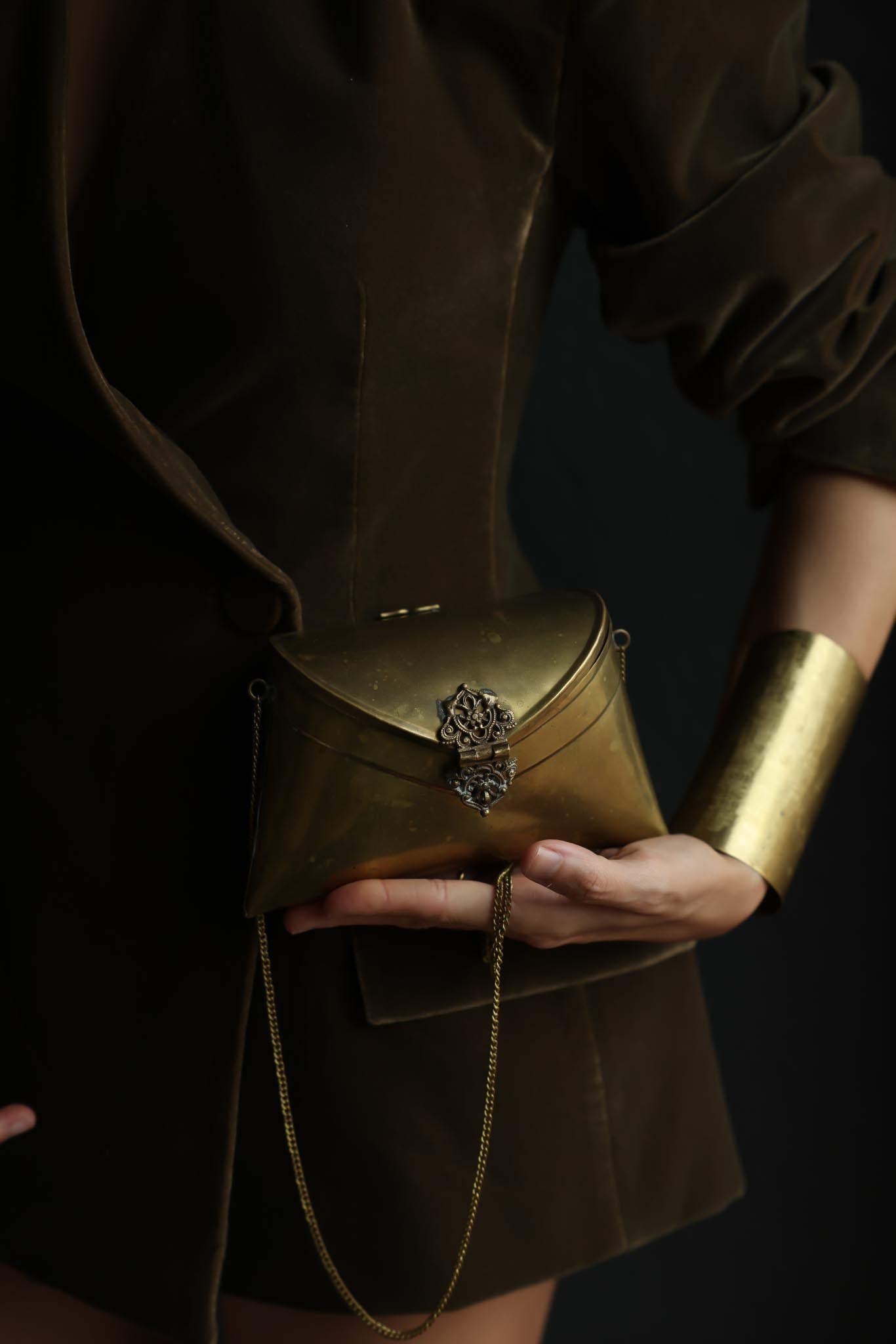 Antique Brass Evening Purse with Chain Strap – 1920s