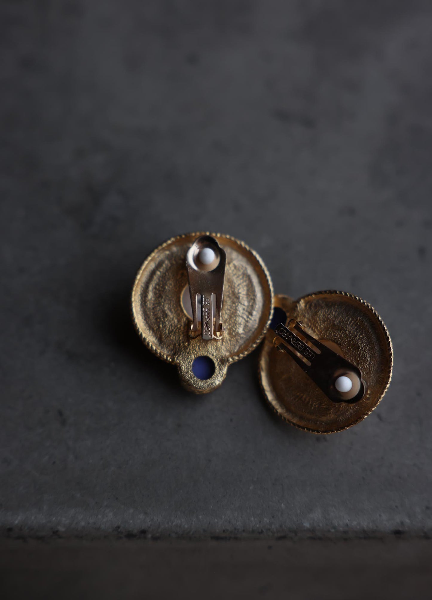 Les Bernard Gold-Tone Faux Pearl and Blue Cabochon Clip-On Earrings