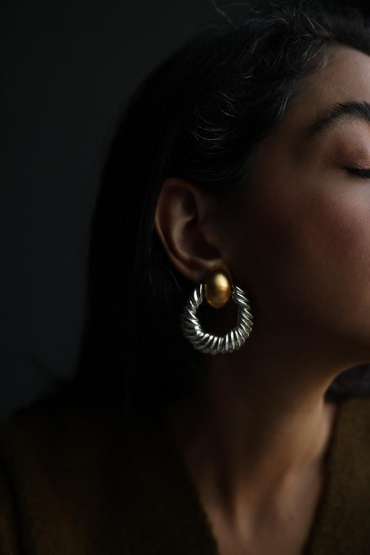 Two-Tone Twisted Hoop Clip-On Statement Earrings