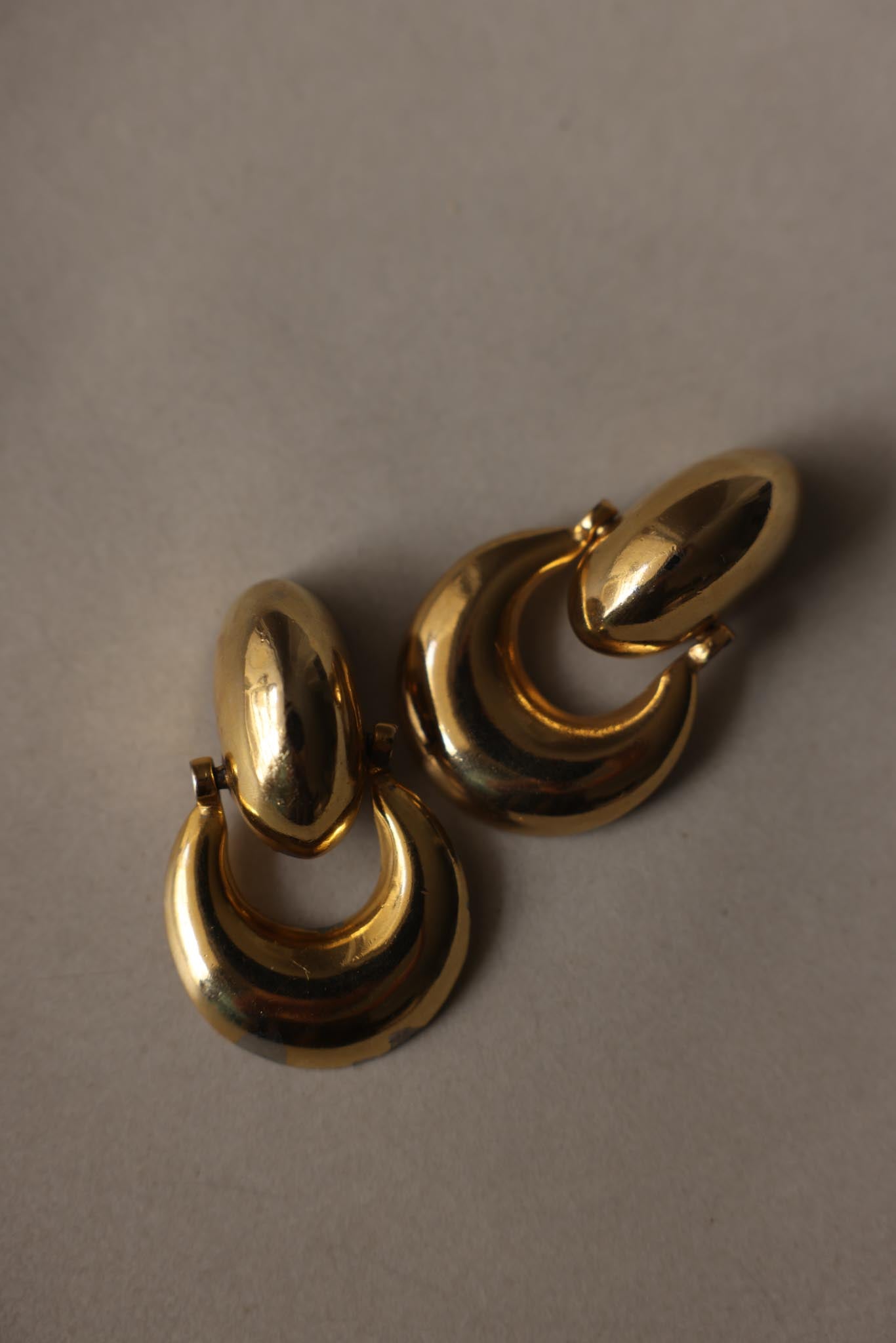 Chunky Gold Tone Clip-On Hoop Earrings|Vintage Baazaar 