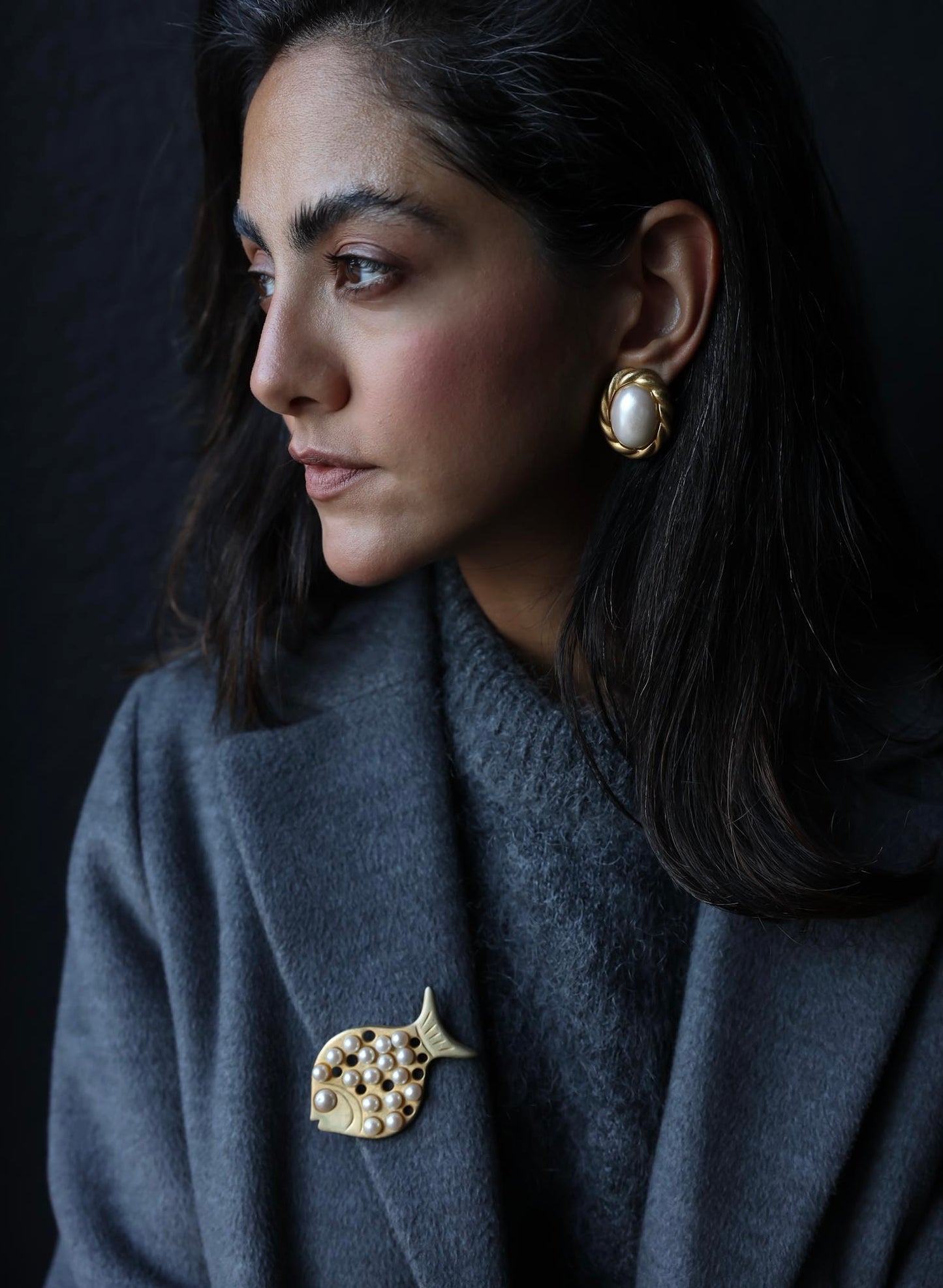 Pearl Dotted Gold Fish Brooch|Vintage Baazaar 