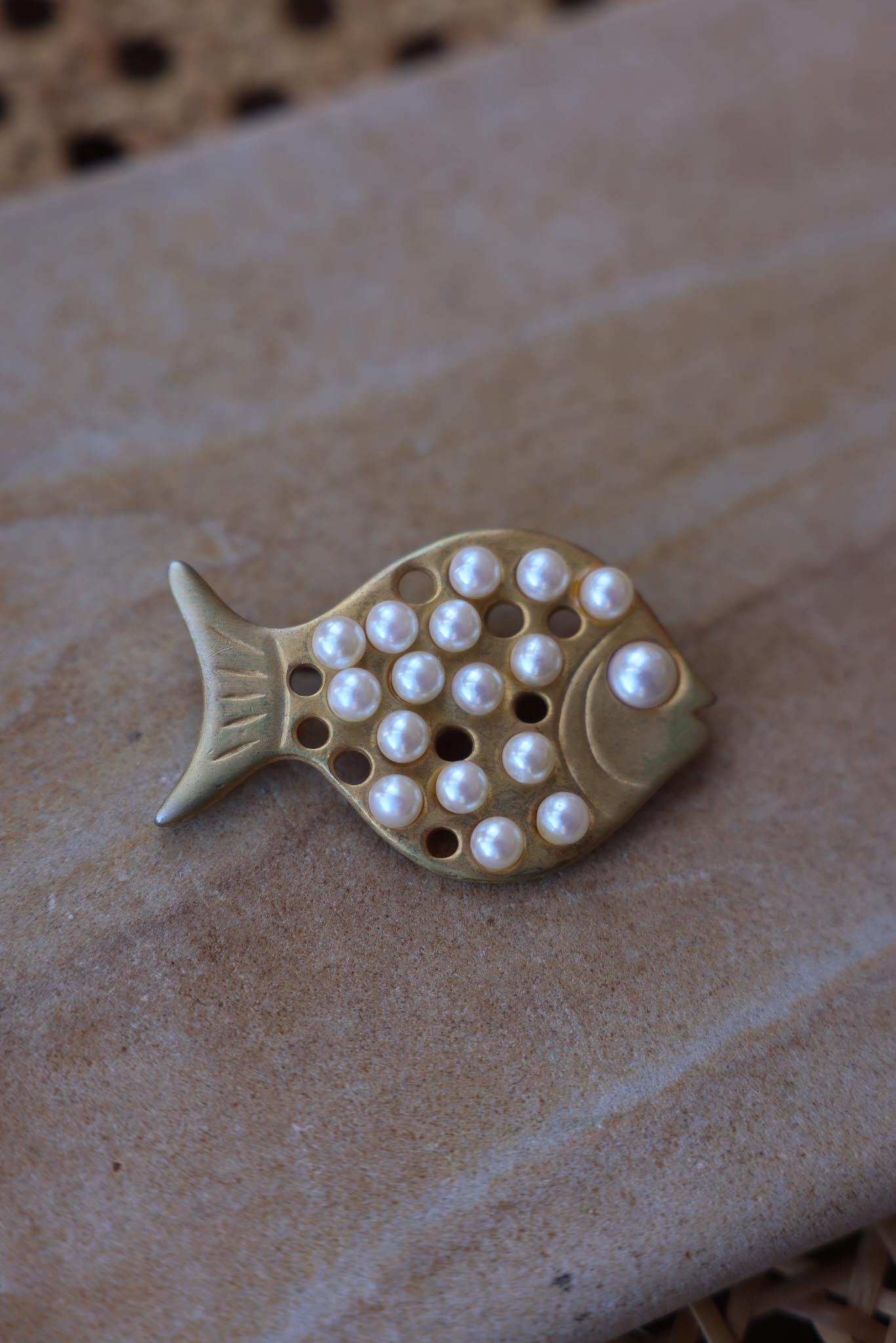 Pearl Dotted Gold Fish Brooch|Vintage Baazaar 