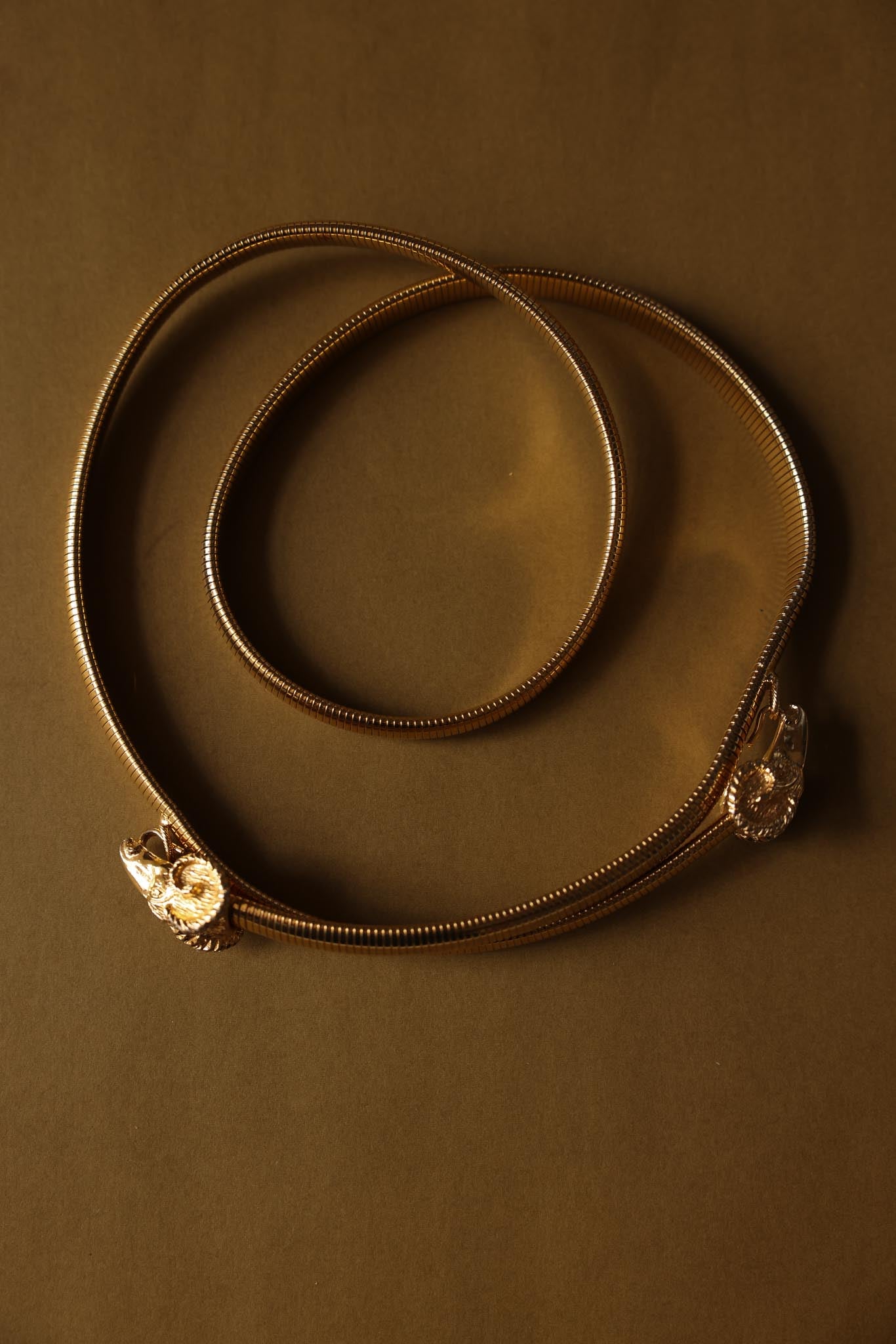 Stretchy Gold-Tone Ram Head Belt|Vintage Baazaar 