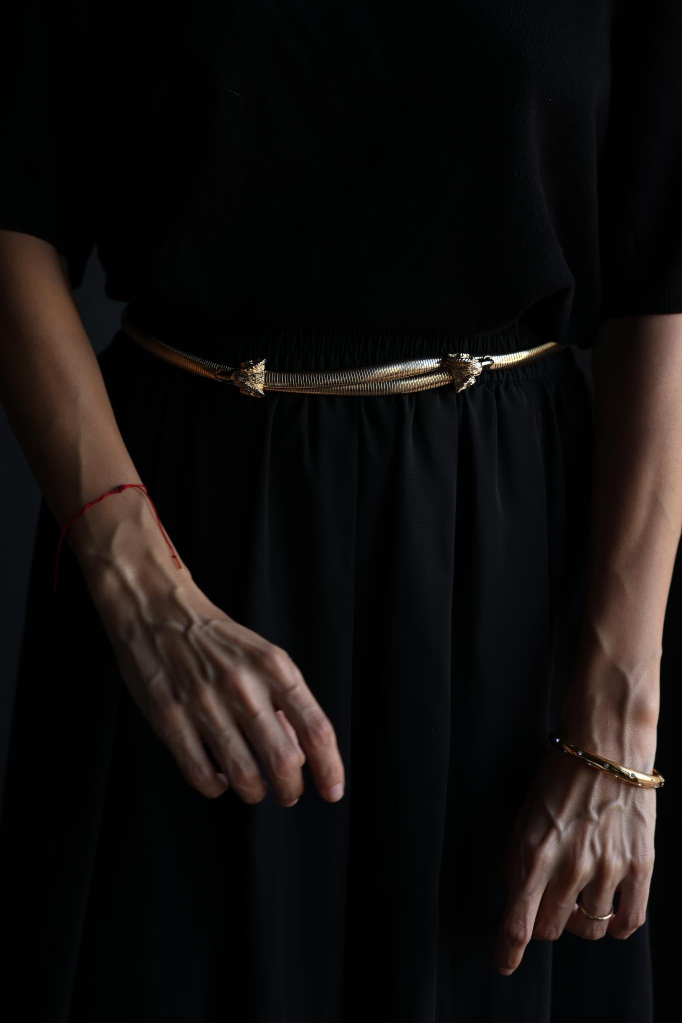Stretchy Gold-Tone Ram Head Belt|Vintage Baazaar 