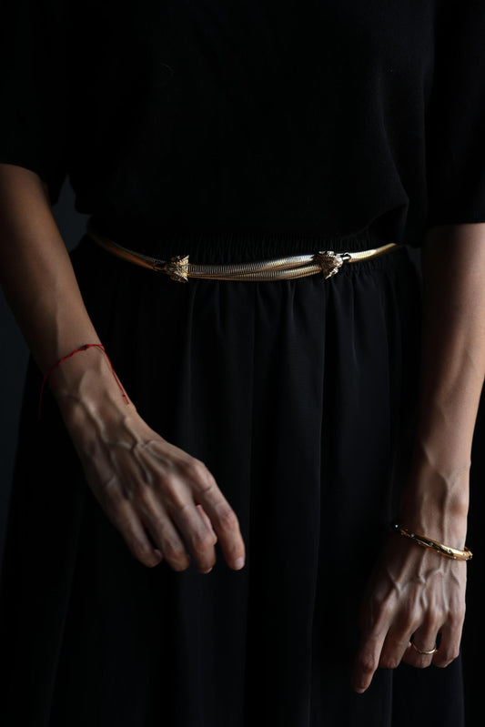 Stretchy Gold-Tone Ram Head Belt|Vintage Baazaar 