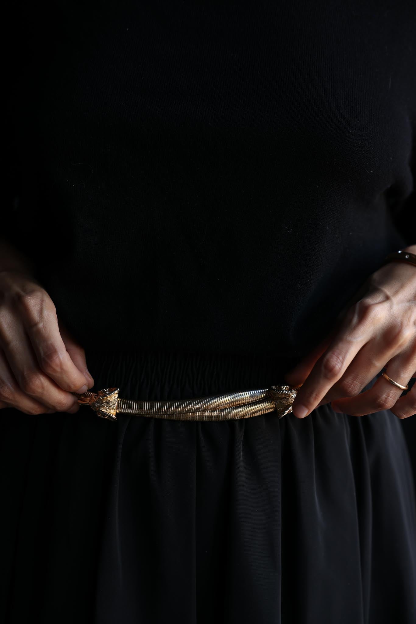 Stretchy Gold-Tone Ram Head Belt|Vintage Baazaar 
