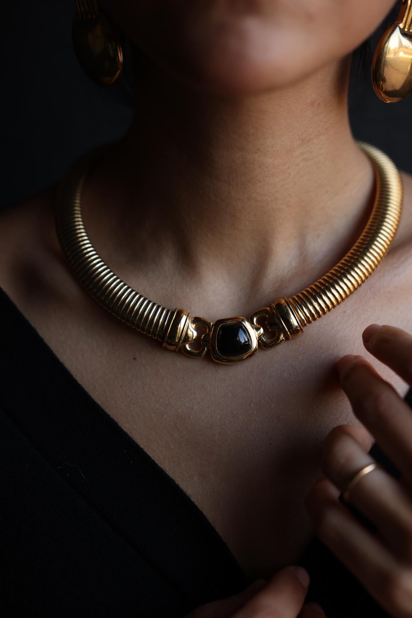 Golden Onyx Omega Necklace|Vintage Baazaar 