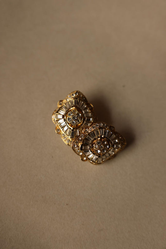 Gold-Tone Clip-On Earrings with Clear Crystals - 1970s|Vintage Baazaar 