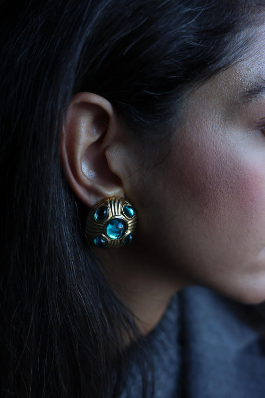 Azure Treasure Dome Earrings|Vintage Baazaar 