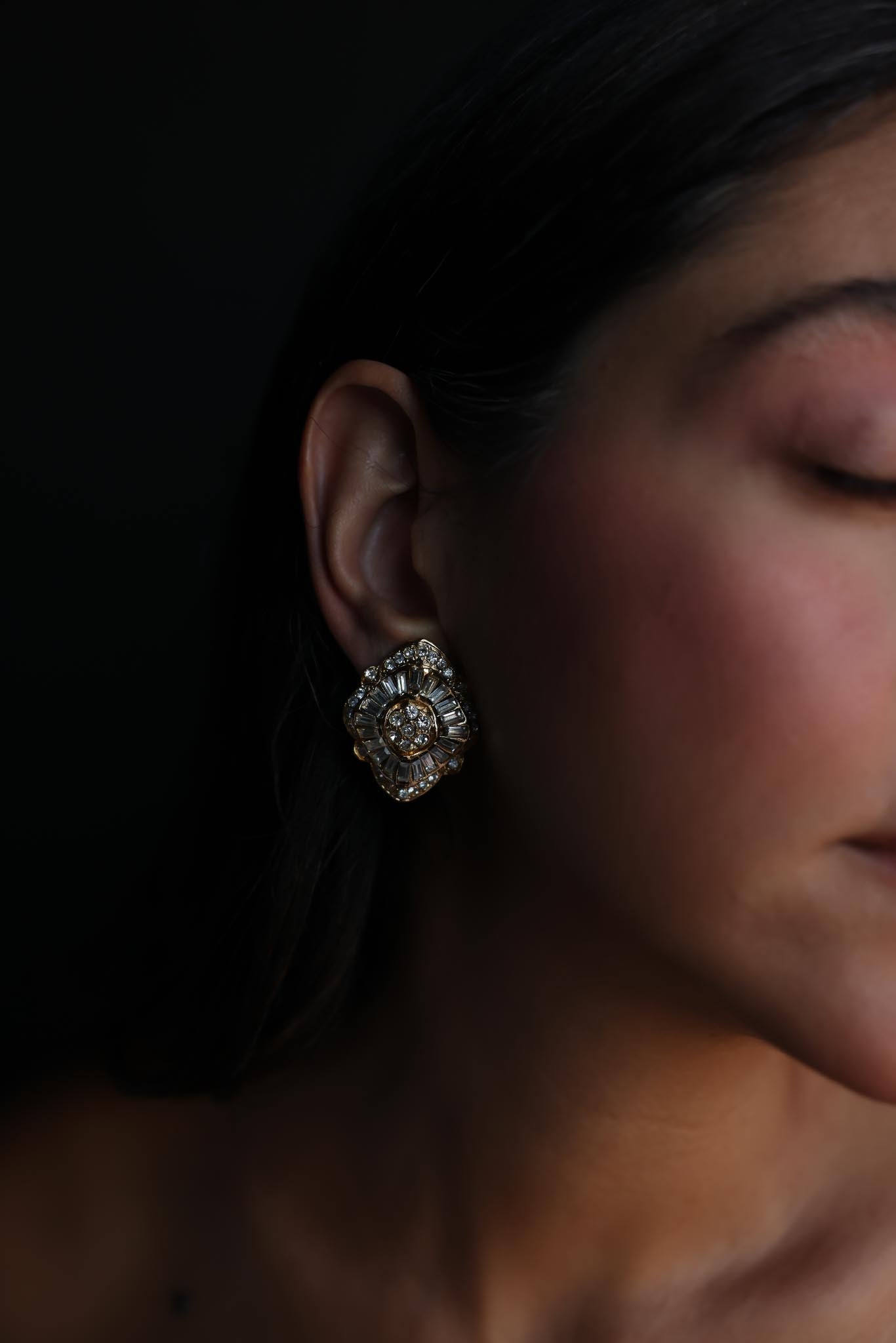 Gold-Tone Clip-On Earrings with Clear Crystals - 1970s|Vintage Baazaar 