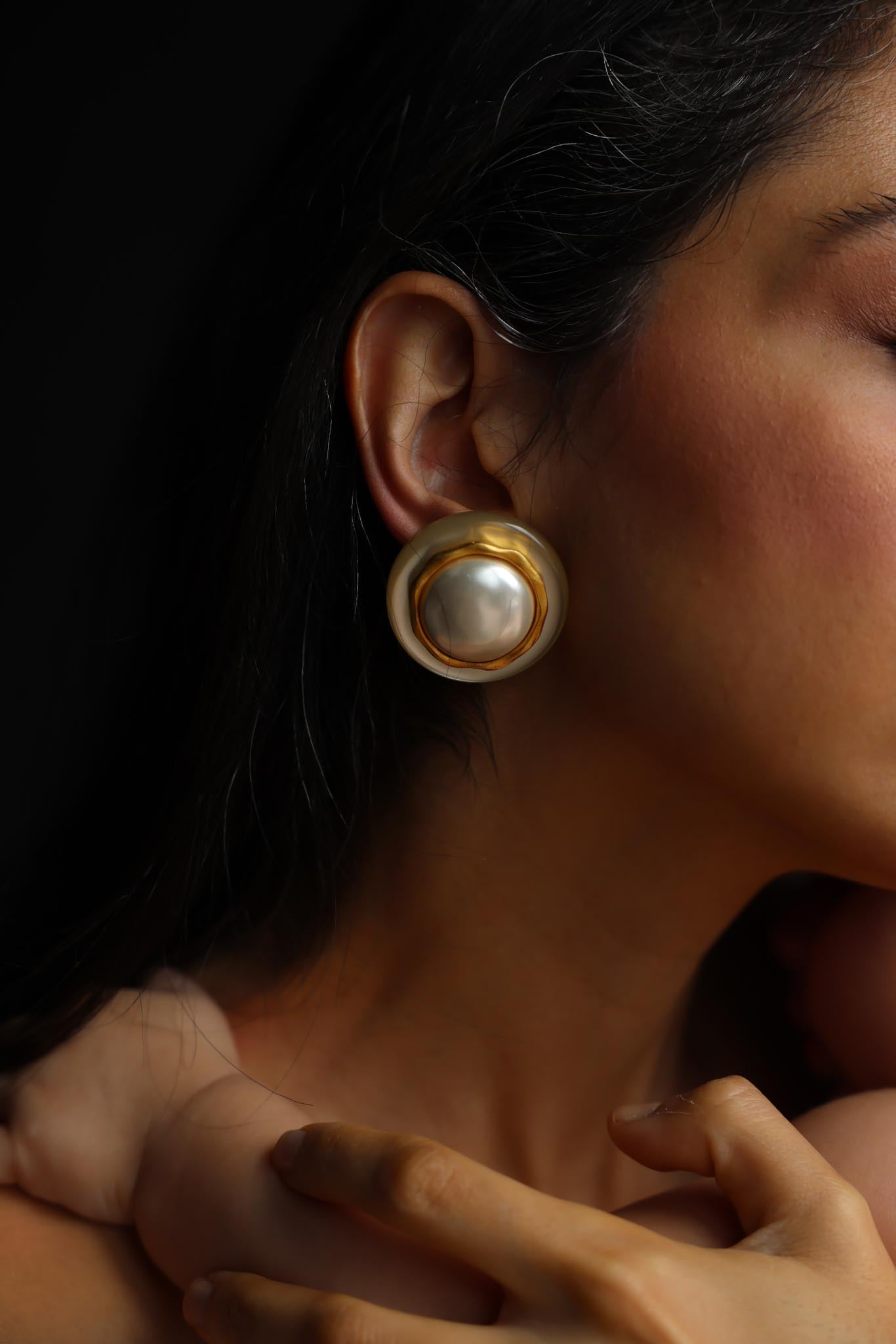 Faux Pearl and Lucite Clip-On Earrings