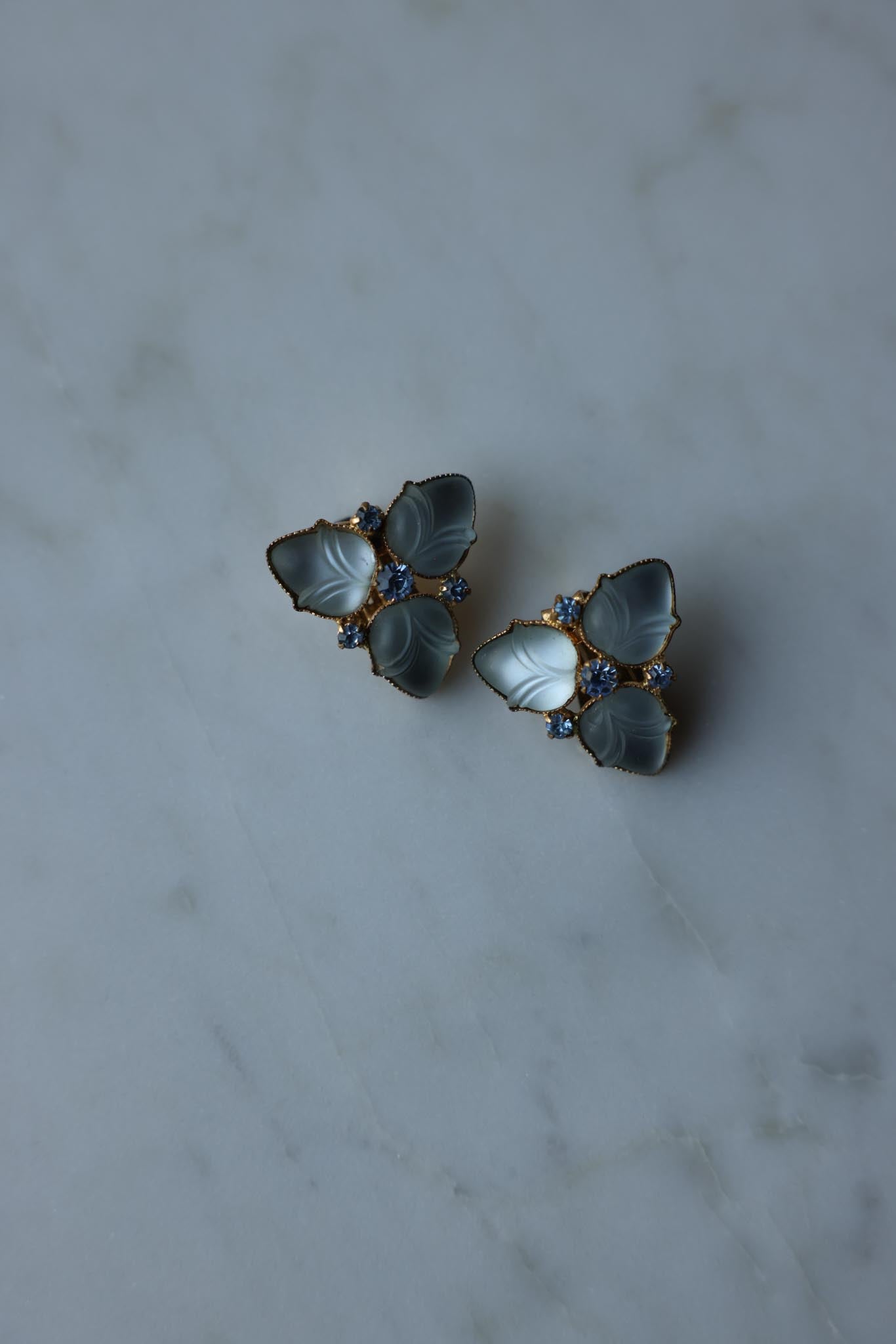 Frosted Blue Glass Clip-On Earrings