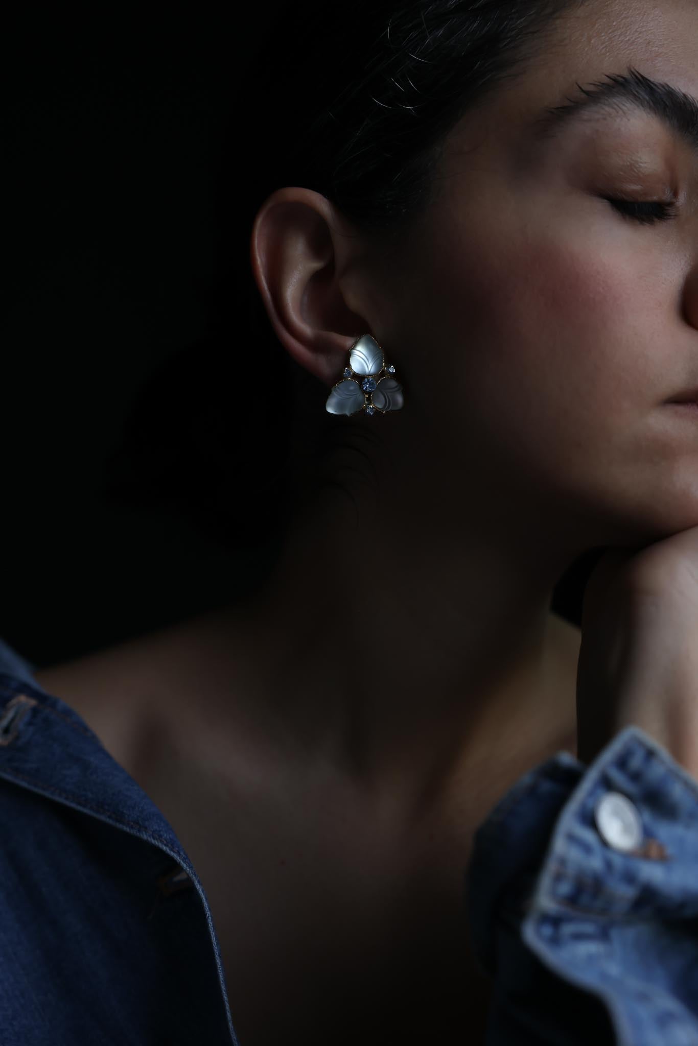 Frosted Blue Glass Clip-On Earrings