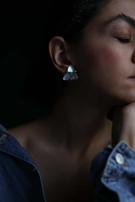 Frosted Blue Glass Clip-On Earrings