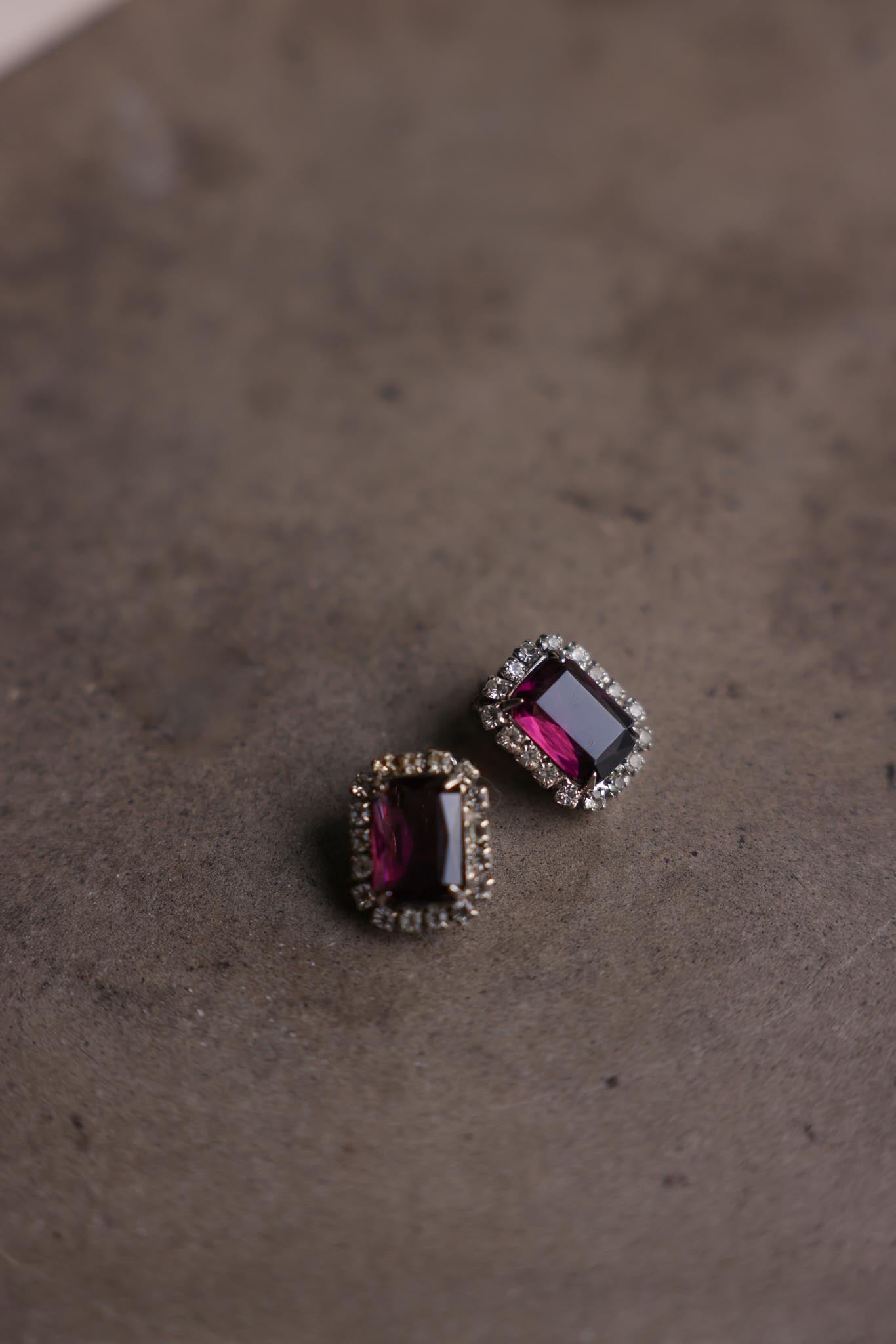 Purple Glass Rhinestone Clip-On Earrings (1980s)