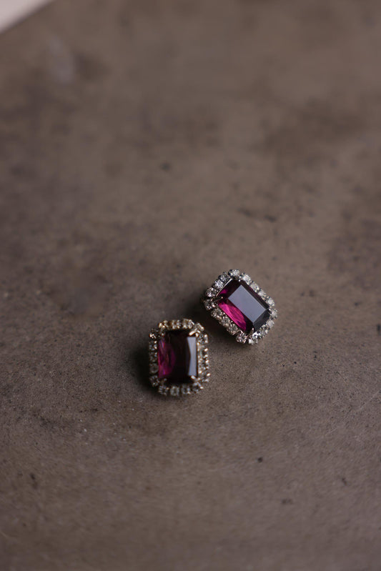 Purple Glass Rhinestone Clip-On Earrings (1980s)