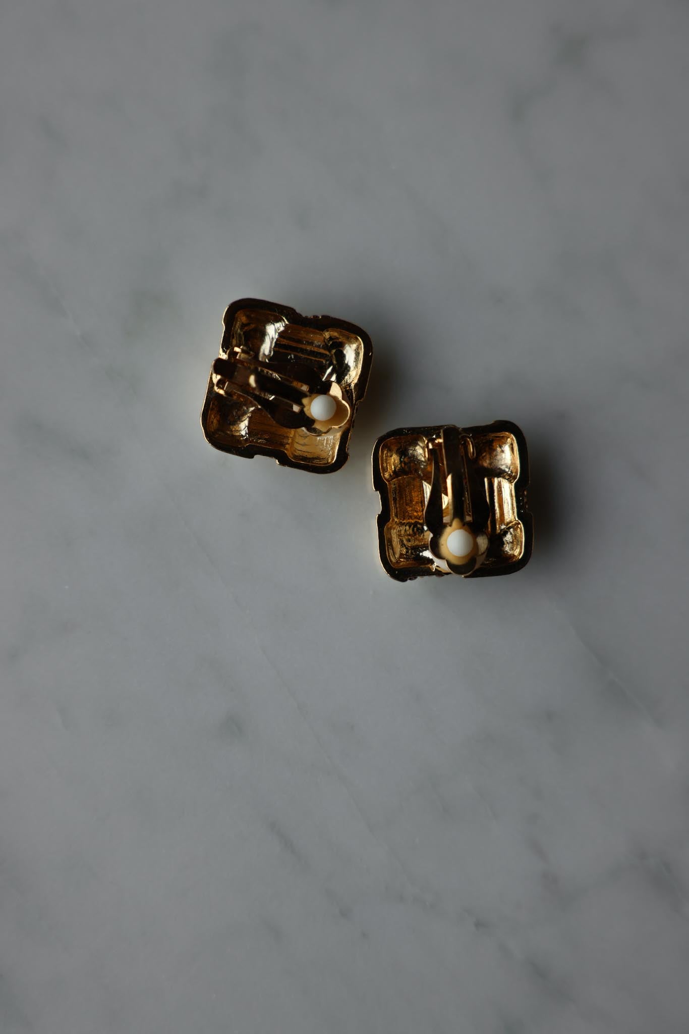 Square Textured Gold Rhinestone Clip-On Earrings|Vintage Baazaar 