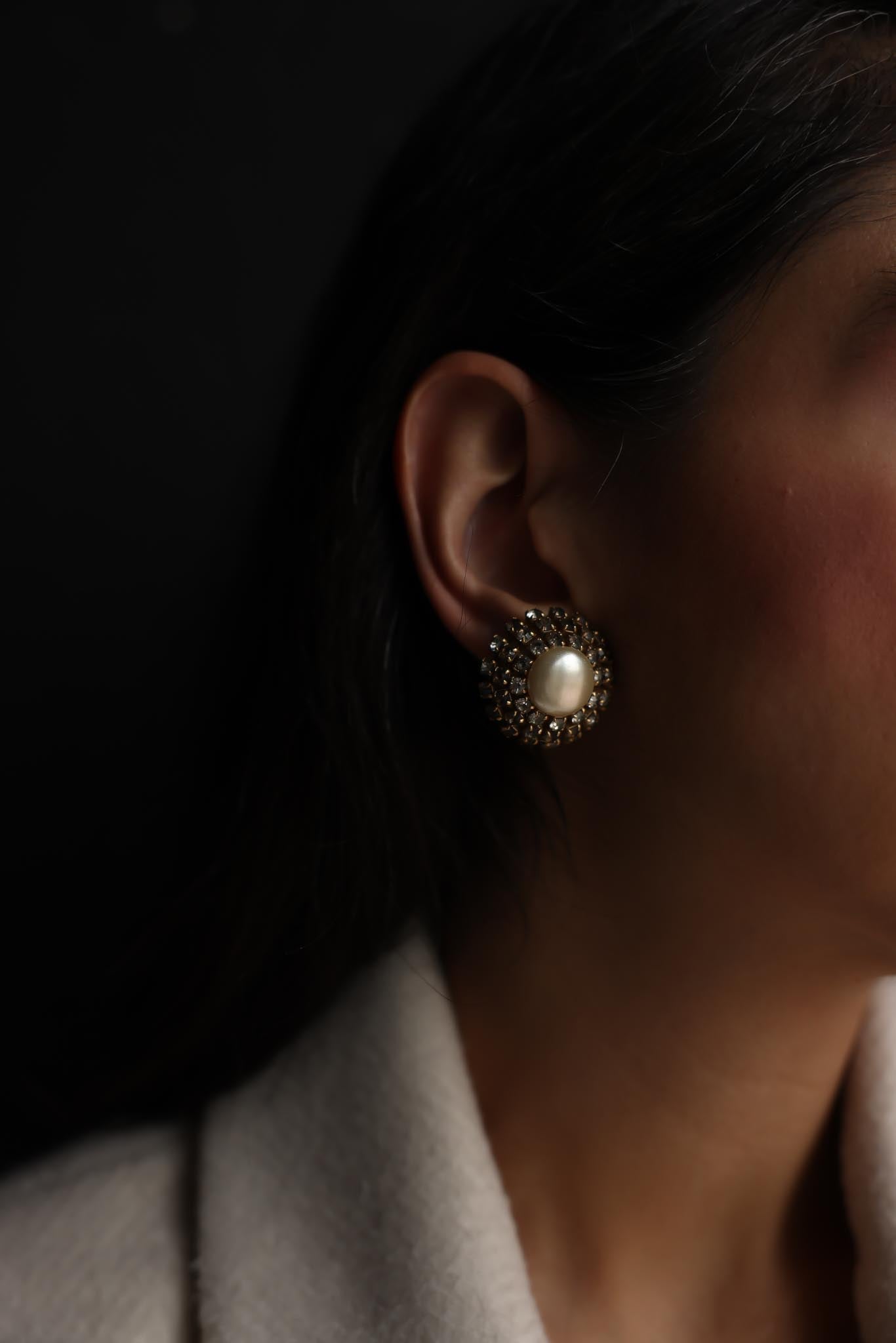 Gold-Tone Rhinestone & Pearl Clip-On Earrings