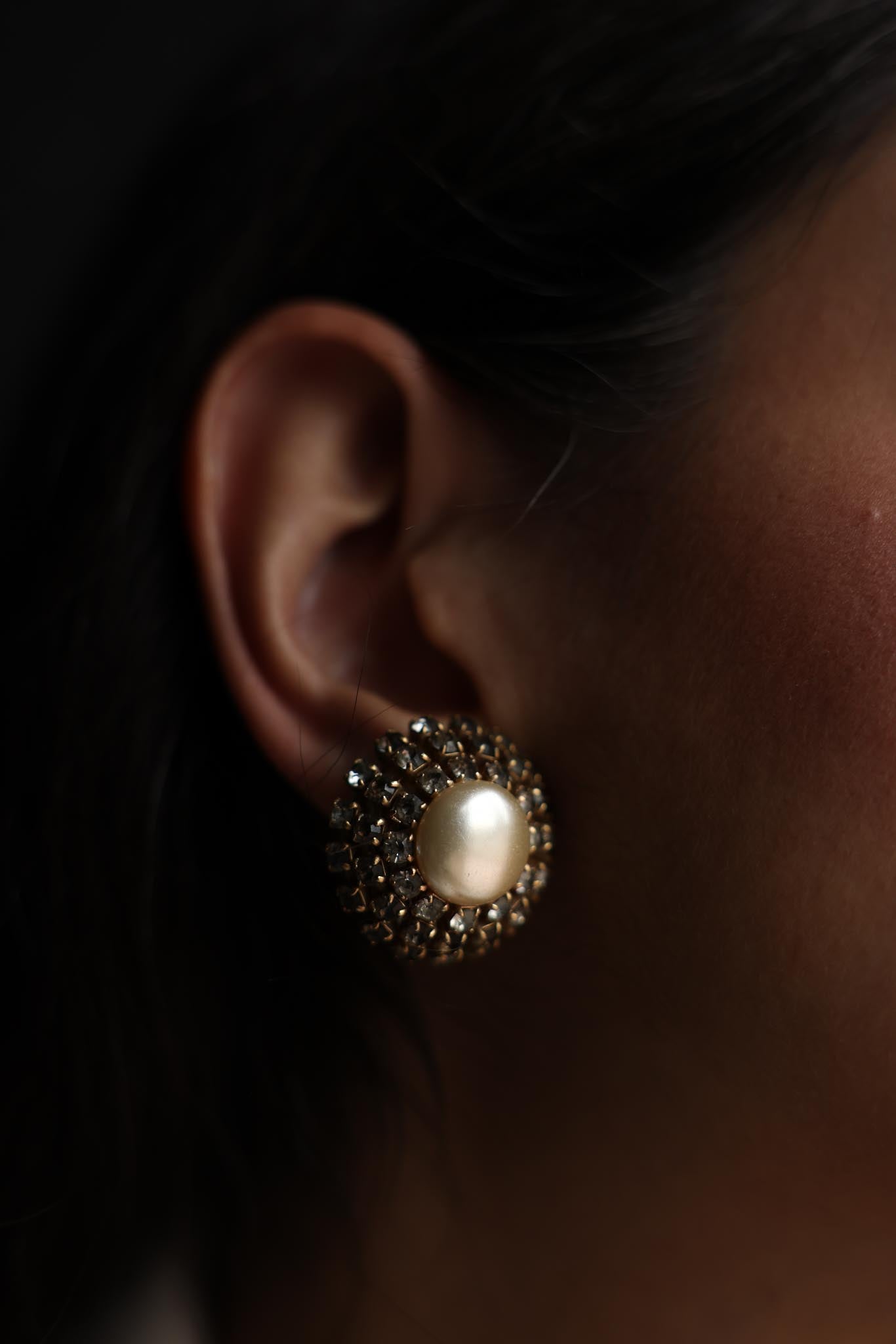 Gold-Tone Rhinestone & Pearl Clip-On Earrings
