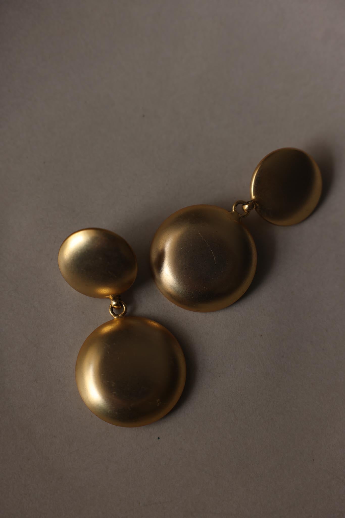 Matte Gold Round Disc Clip-On Statement Earrings