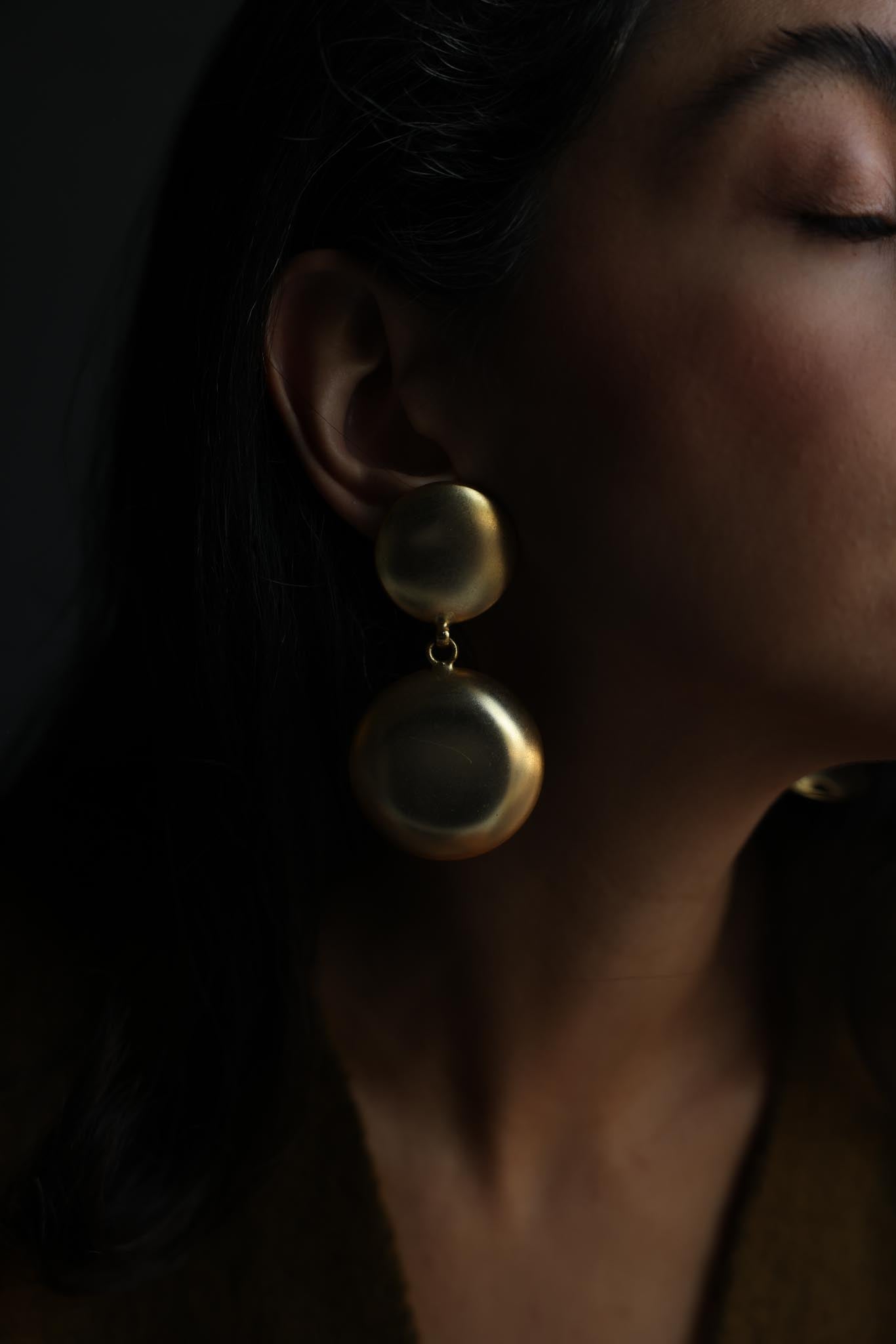 Matte Gold Round Disc Clip-On Statement Earrings