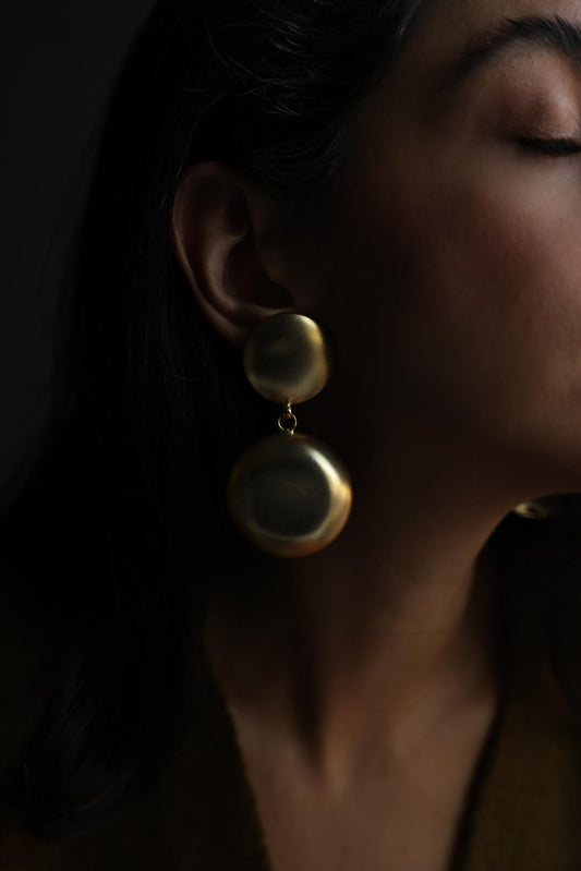 Matte Gold Round Disc Clip-On Statement Earrings