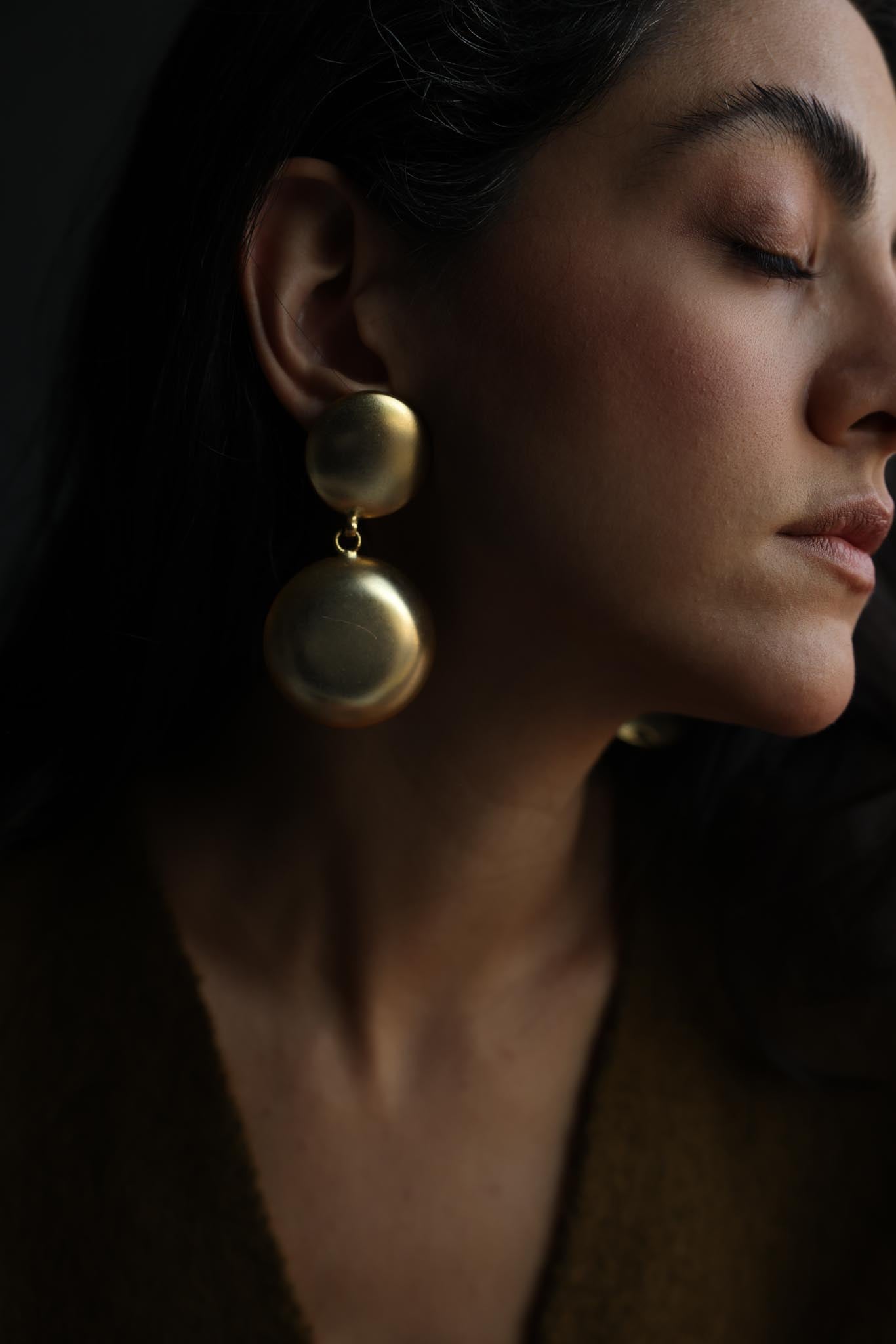 Matte Gold Round Disc Clip-On Statement Earrings