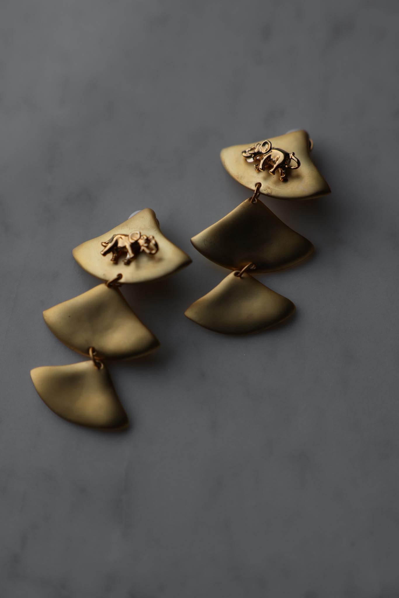 Geometric Matte Gold Clip-On Earrings|Vintage Baazaar 