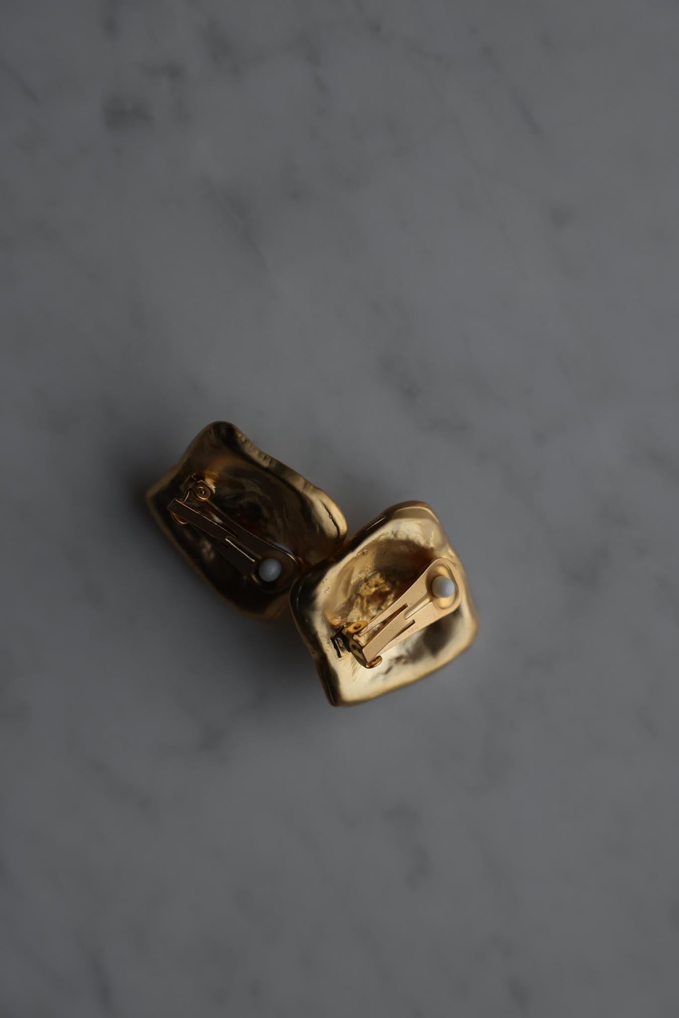 Sculptural Matte Gold Rhinestone Clip-On Earrings|Vintage Baazaar 