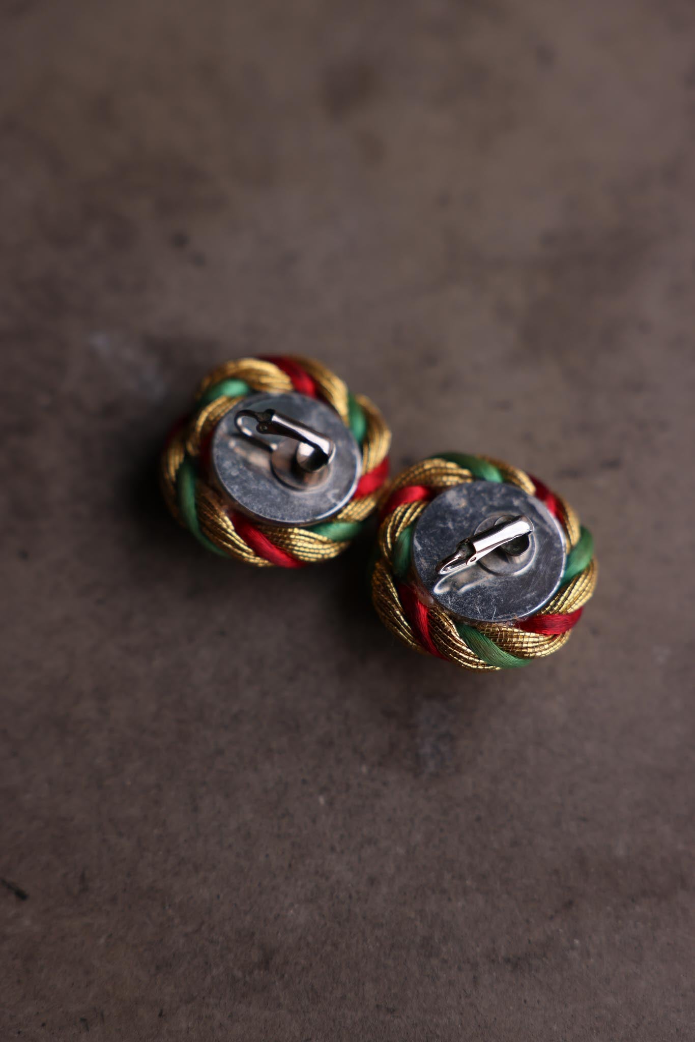 Braided Rope Knot Clip-On Earrings (Green & Red)