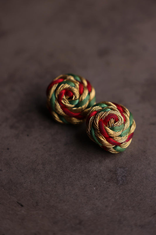Braided Rope Knot Clip-On Earrings (Green & Red)