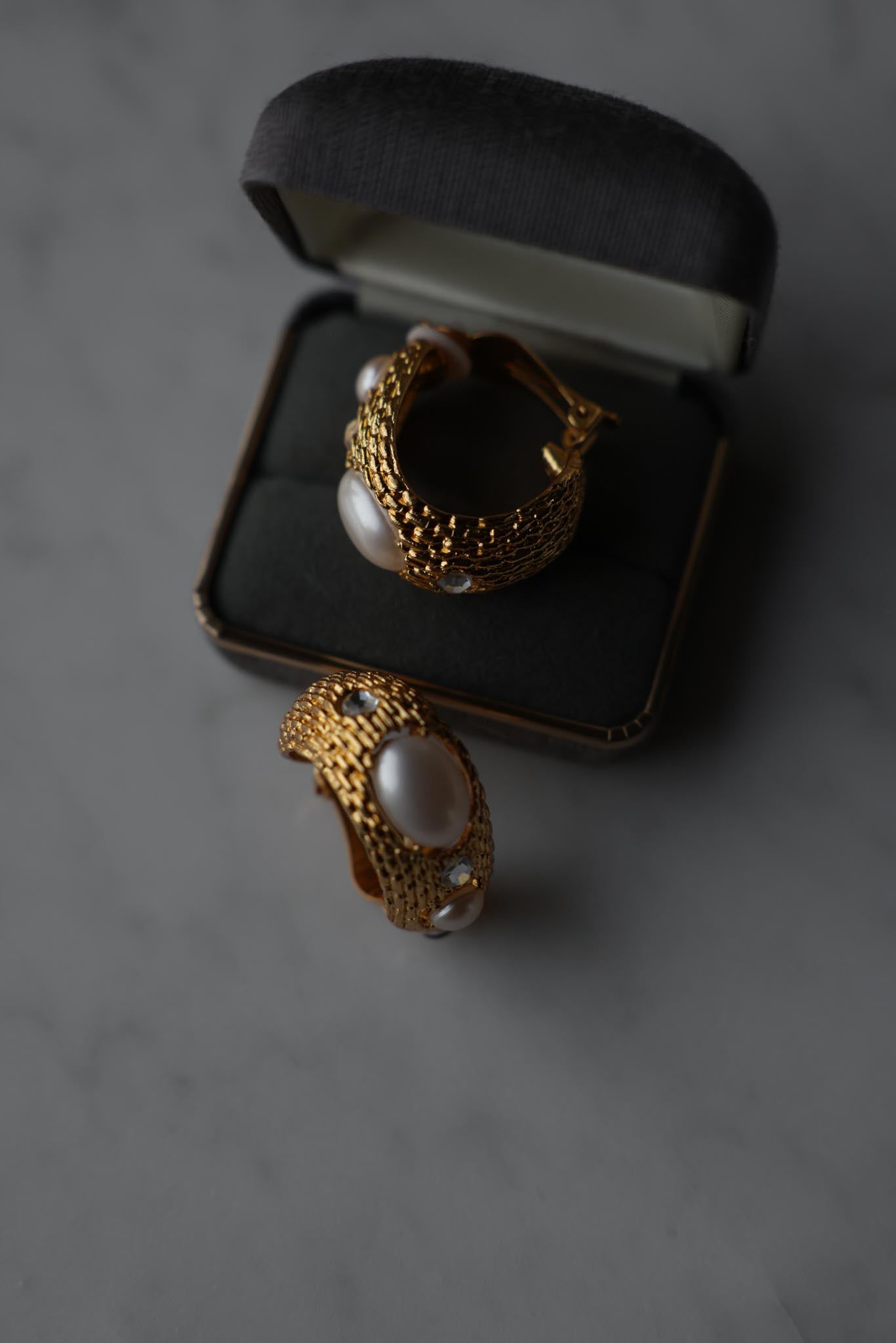 Half Moon Hoop Faux Pearl Clip-On Earrings