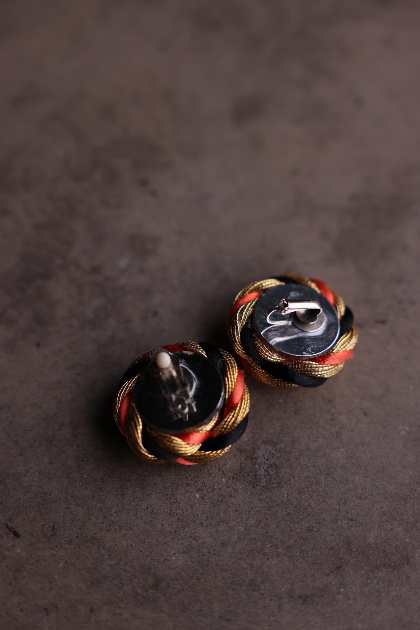 Braided Rope Knot Clip-On Earrings (Orange & Black)