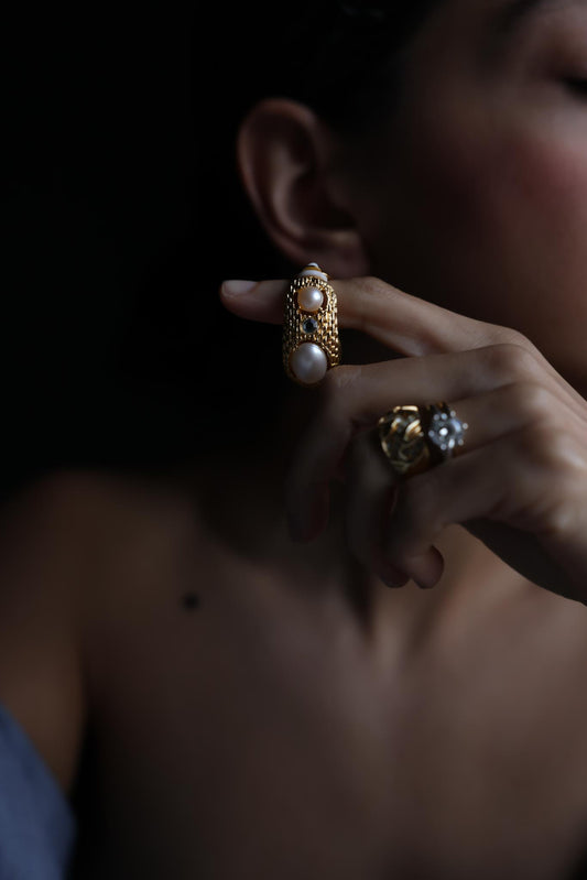 Half Moon Hoop Faux Pearl Clip-On Earrings