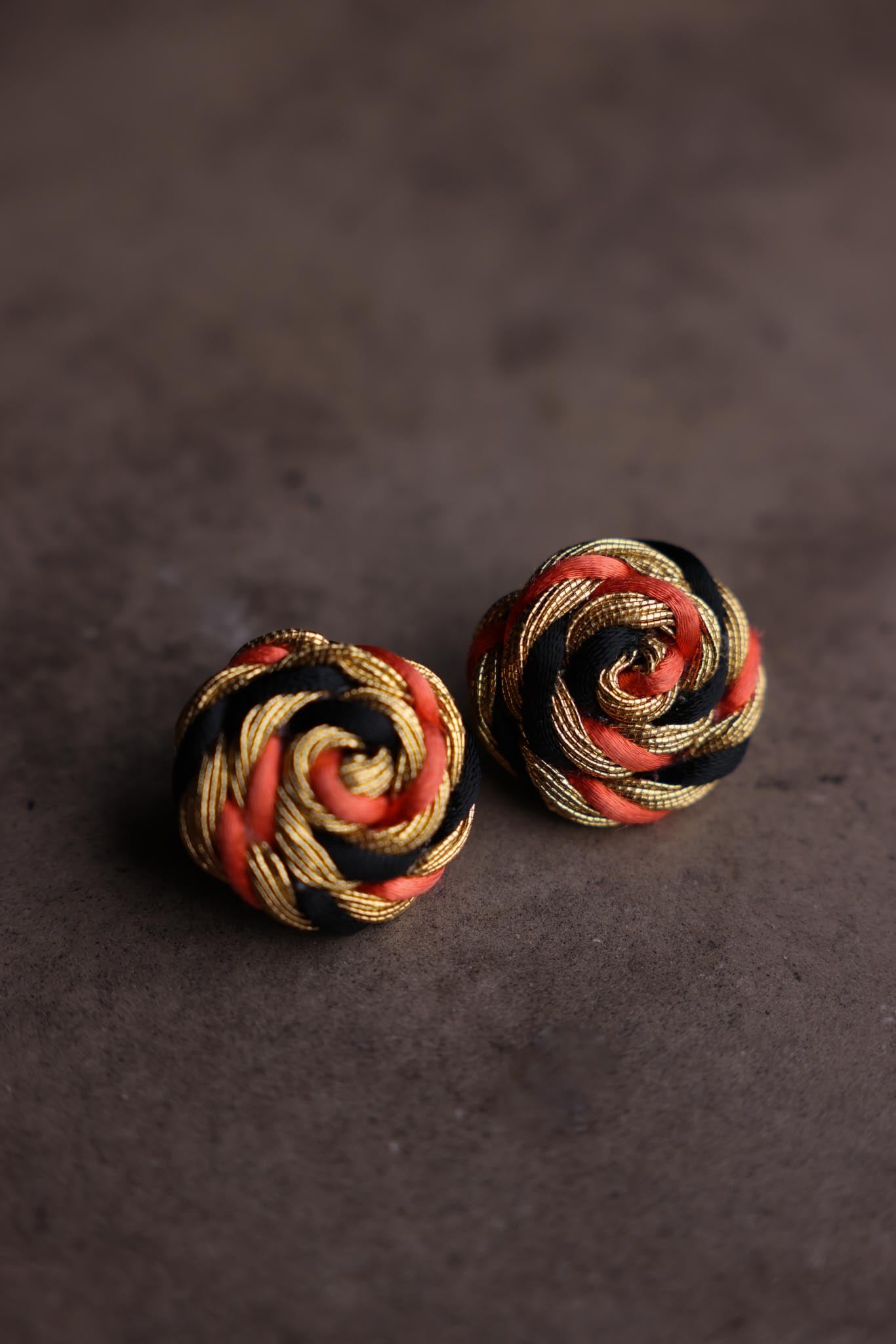 Braided Rope Knot Clip-On Earrings (Orange & Black)