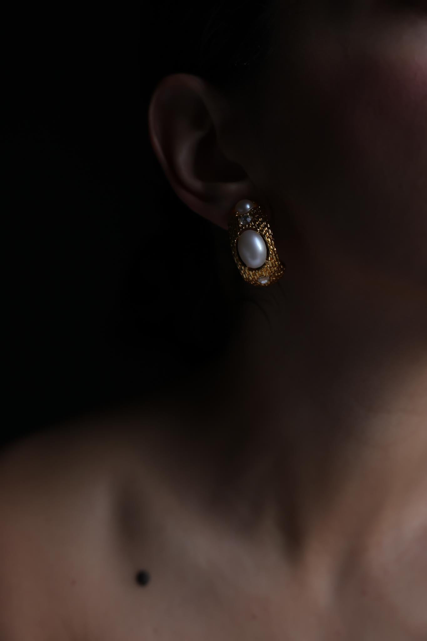 Half Moon Hoop Faux Pearl Clip-On Earrings