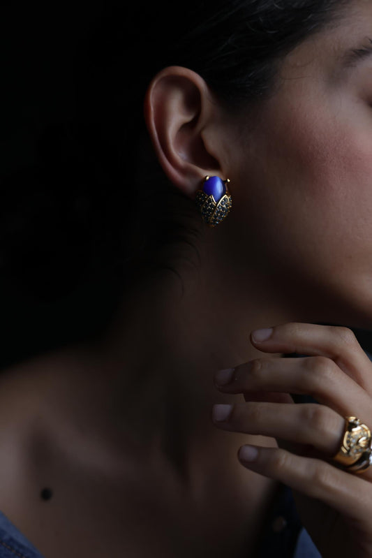 Blue Cabochon Clip-On Earrings