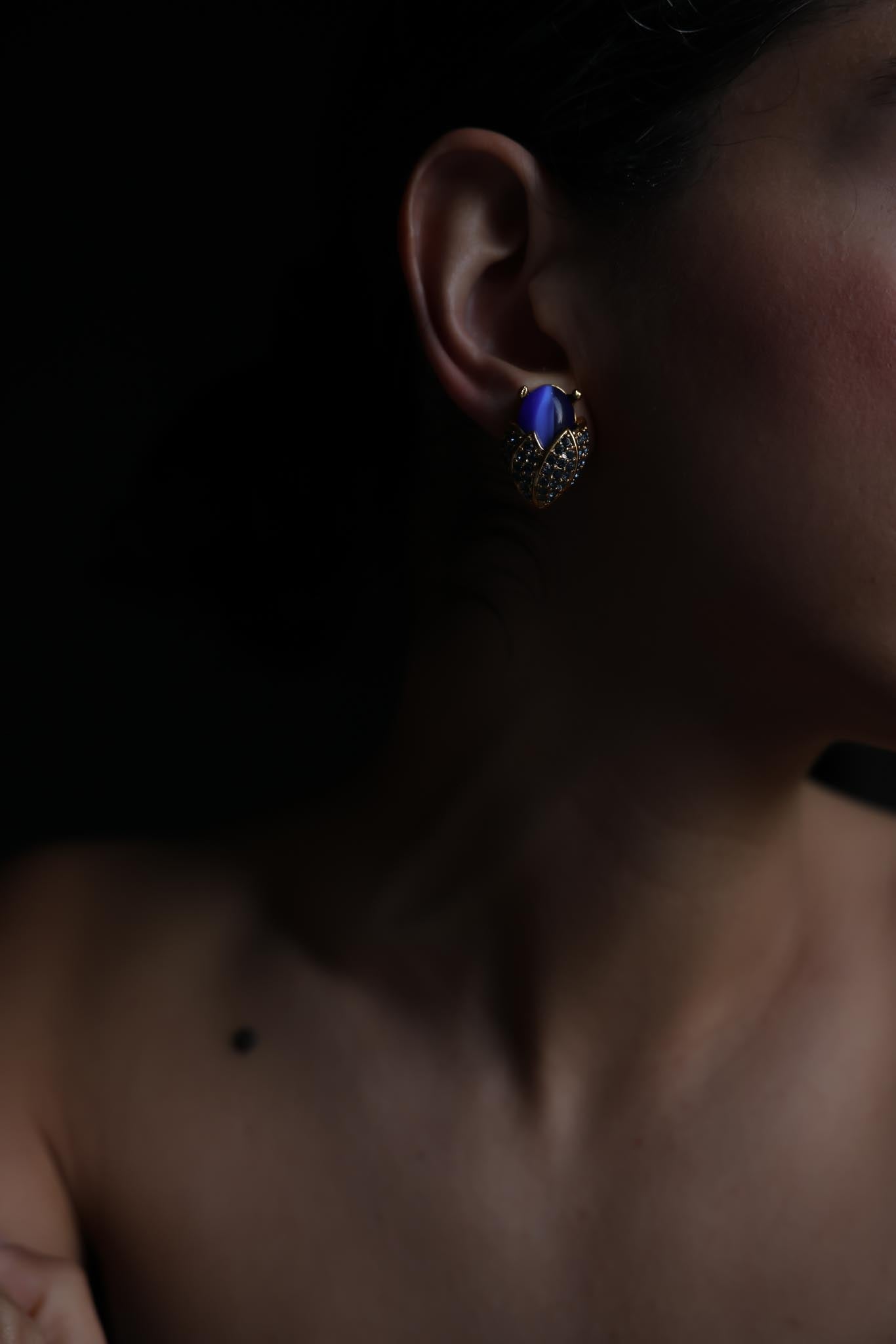 Blue Cabochon Clip-On Earrings